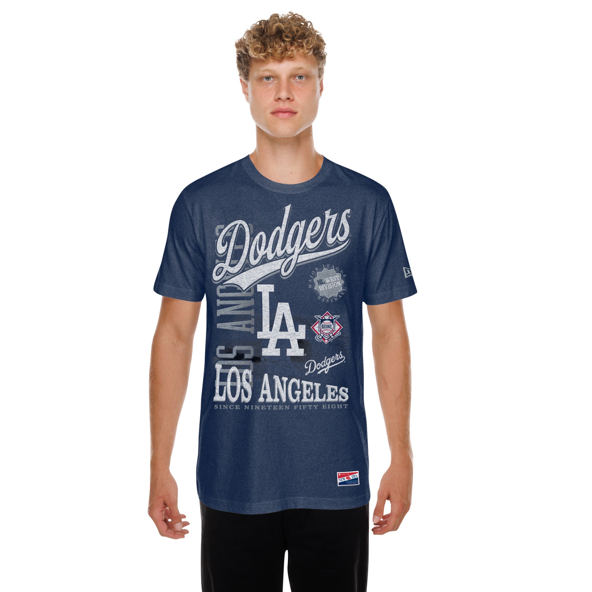 Men's New Era Navy Los Angeles Dodgers Oversized Throwback Distressed T-Shirt