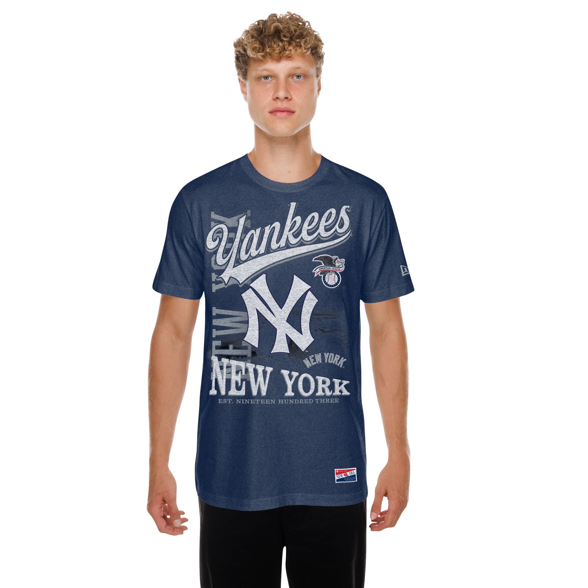 Men's New Era Navy New York Yankees Oversized Throwback Distressed T-Shirt