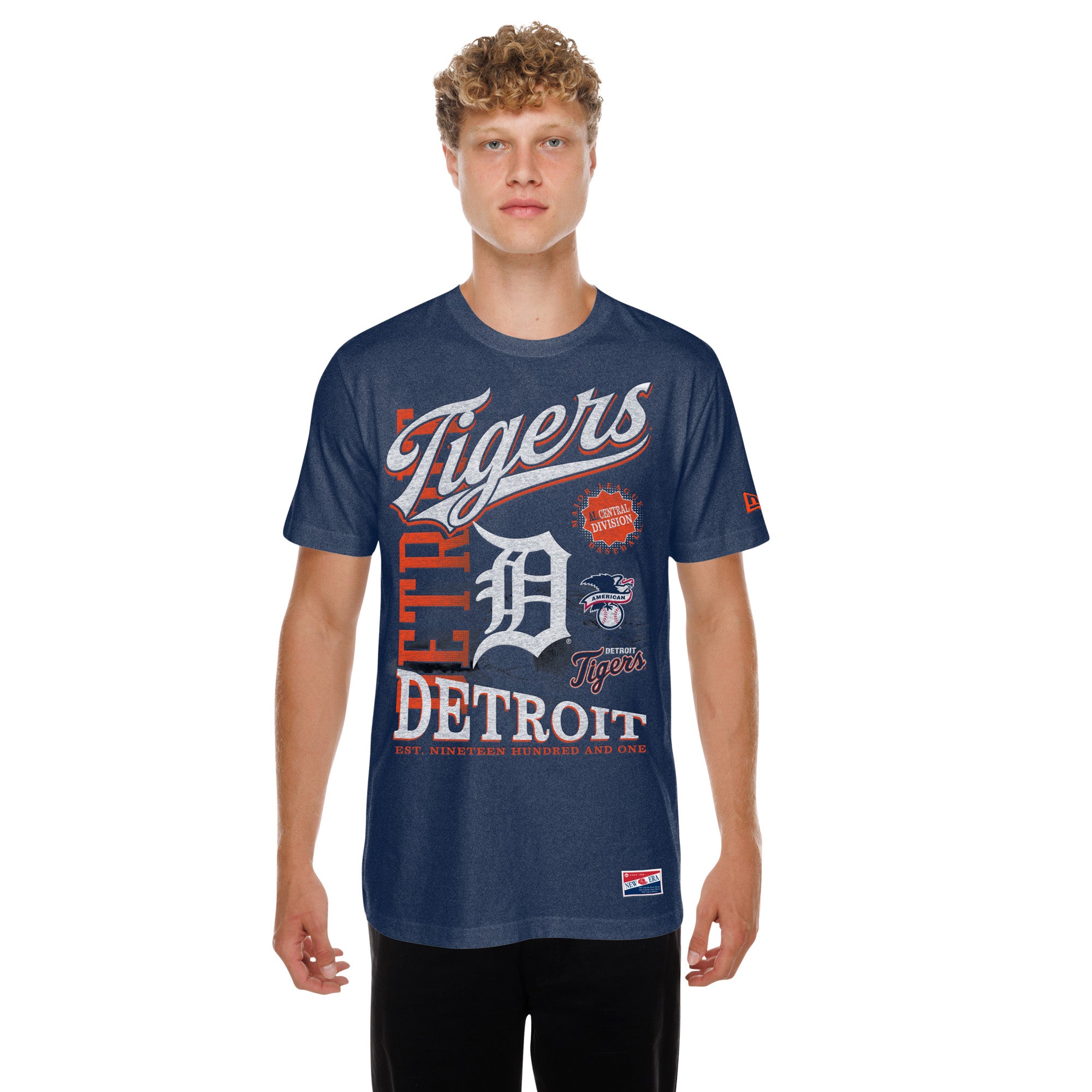 Men's New Era Navy Detroit Tigers Oversized Throwback Distressed T-Shirt