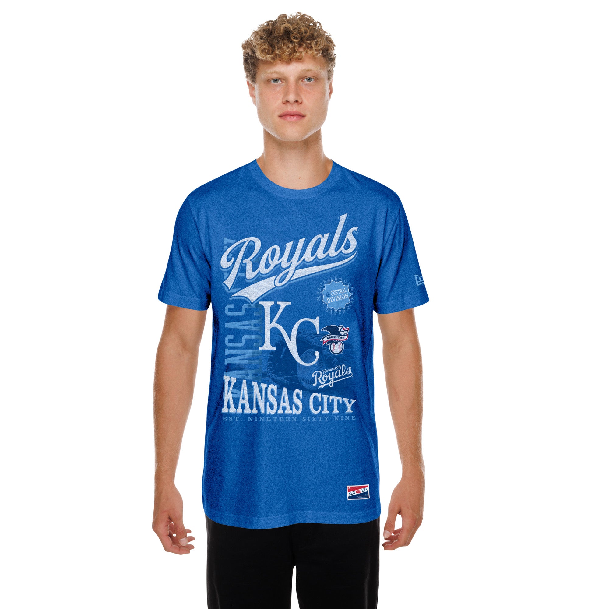 Men's New Era Royal Kansas City Royals Oversized Throwback Distressed T-Shirt