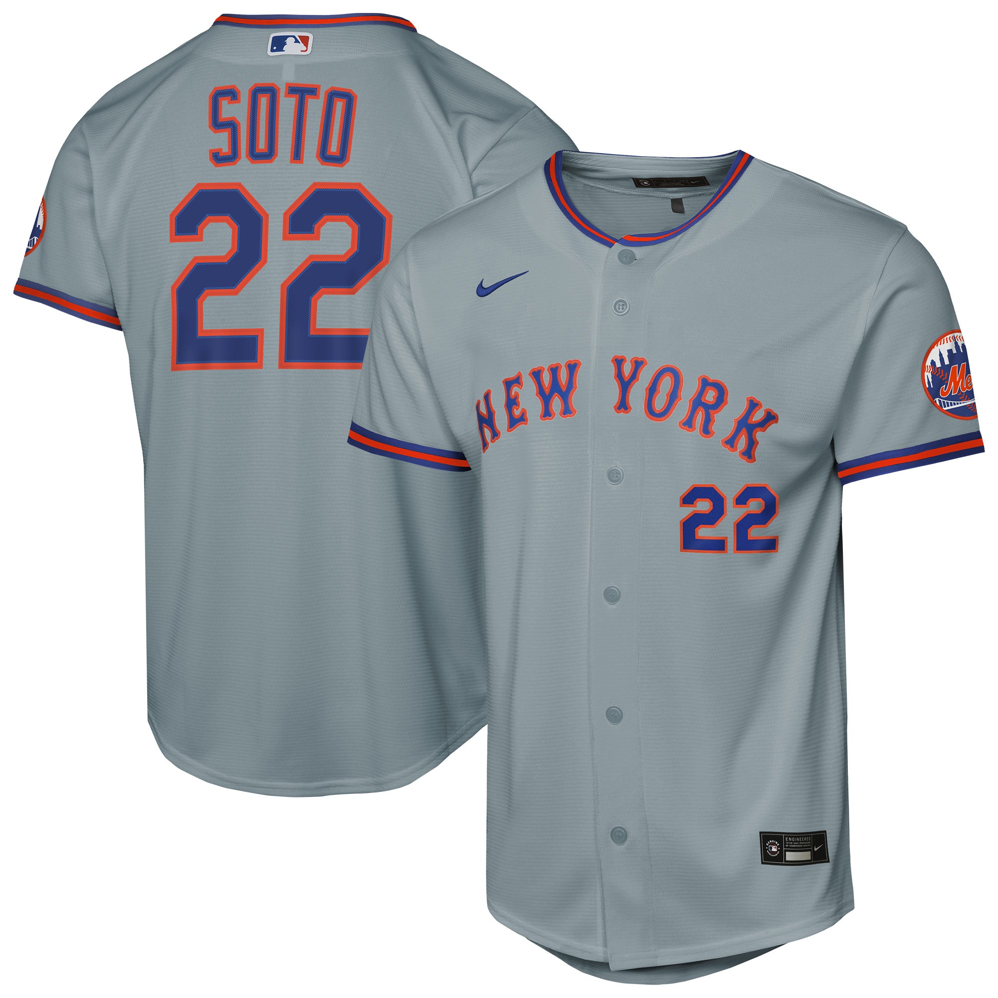 Youth Nike Juan Soto Gray New York Mets Road Stadium Player Jersey