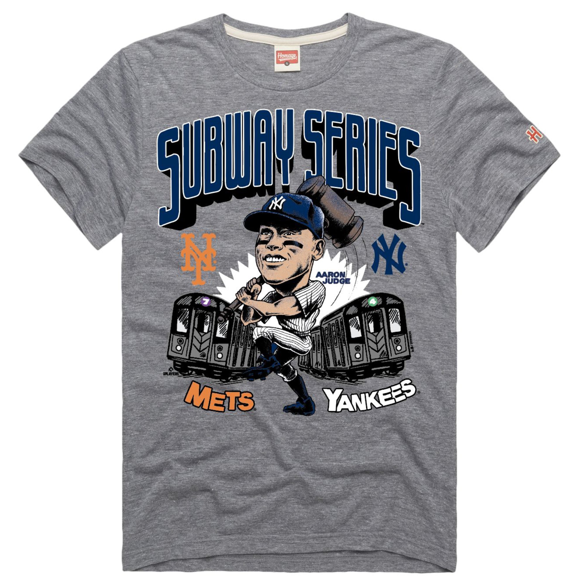 Men's Homage Aaron Judge Gray New York Yankees 2025 Subway Series Graphic Tri-Blend T-Shirt