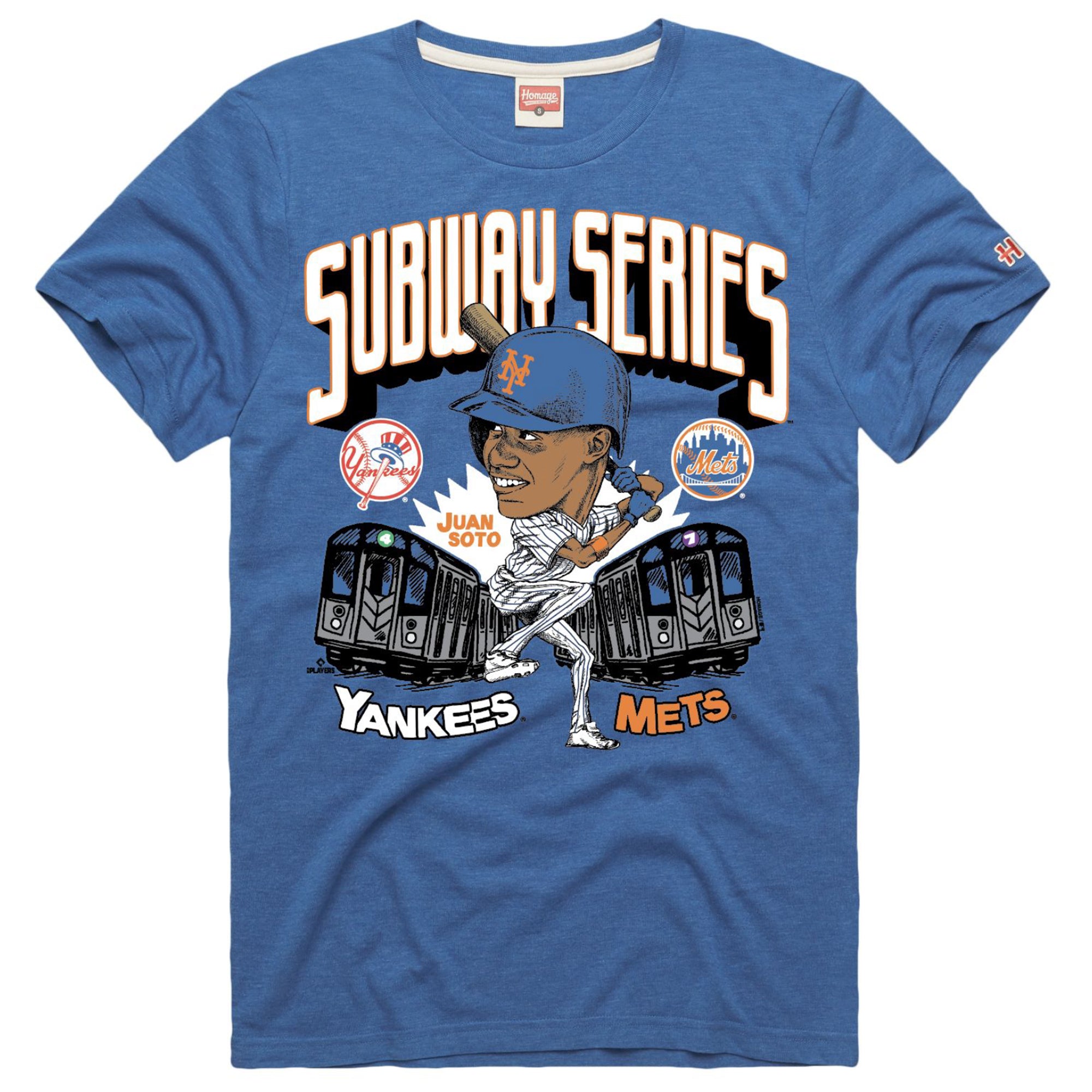 Men's Homage Juan Soto Royal New York Mets 2025 Subway Series Graphic Tri-Blend T-Shirt