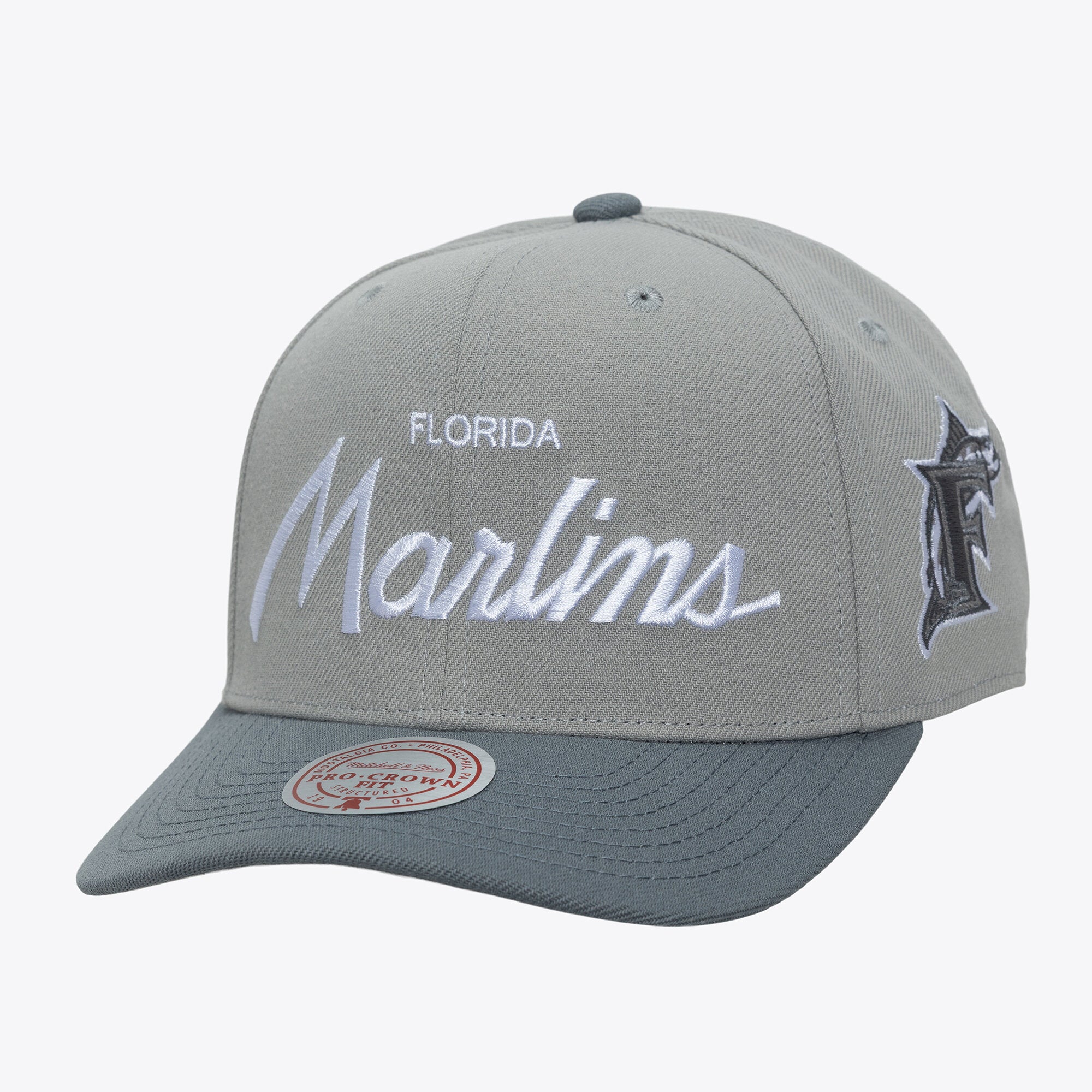 Men's Mitchell & Ness  Gray Florida Marlins Cooperstown Thunderstorm Head Coach Pro-Crown Adjustable Hat