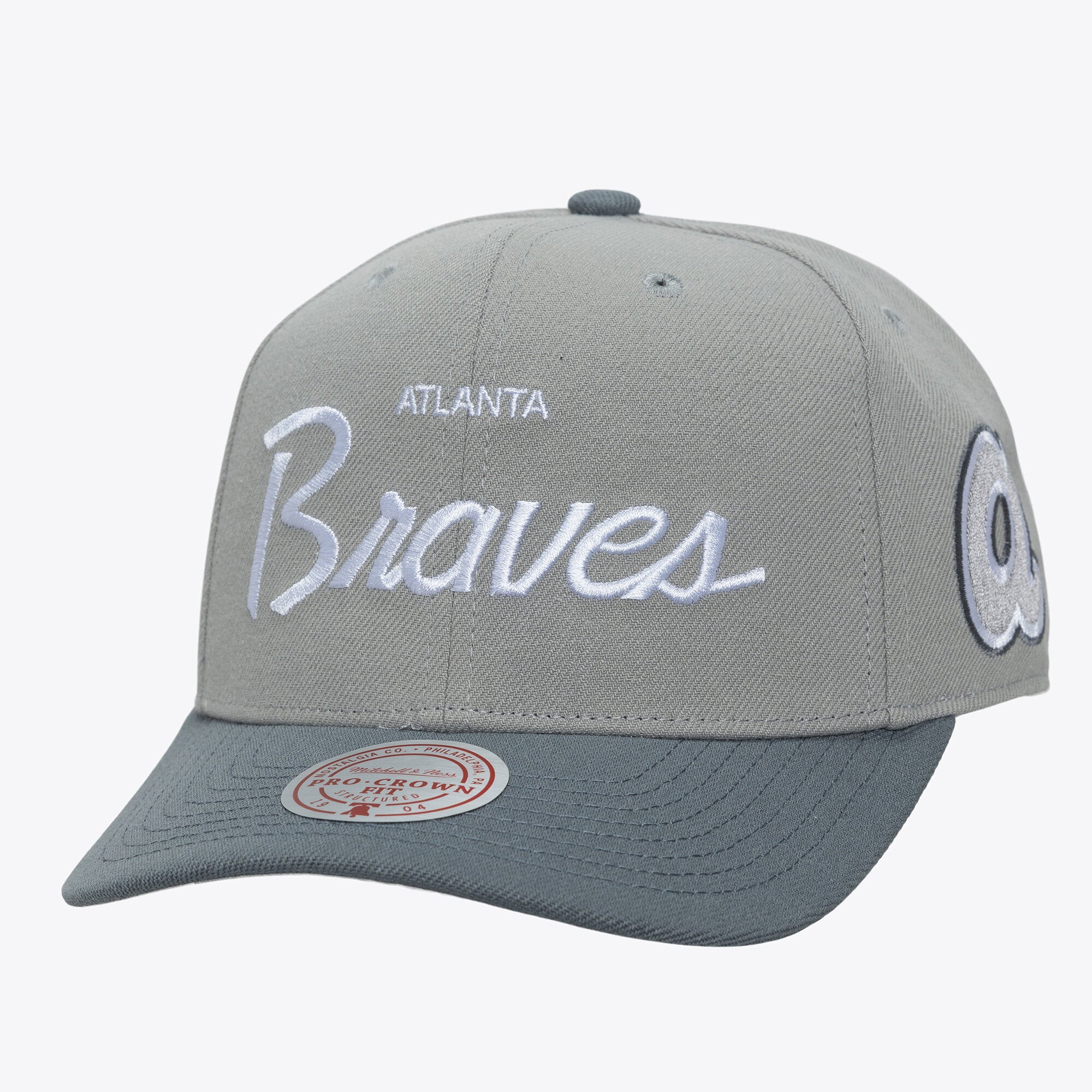 Men's Mitchell & Ness  Gray Atlanta Braves Cooperstown Thunderstorm Head Coach Pro-Crown Adjustable Hat