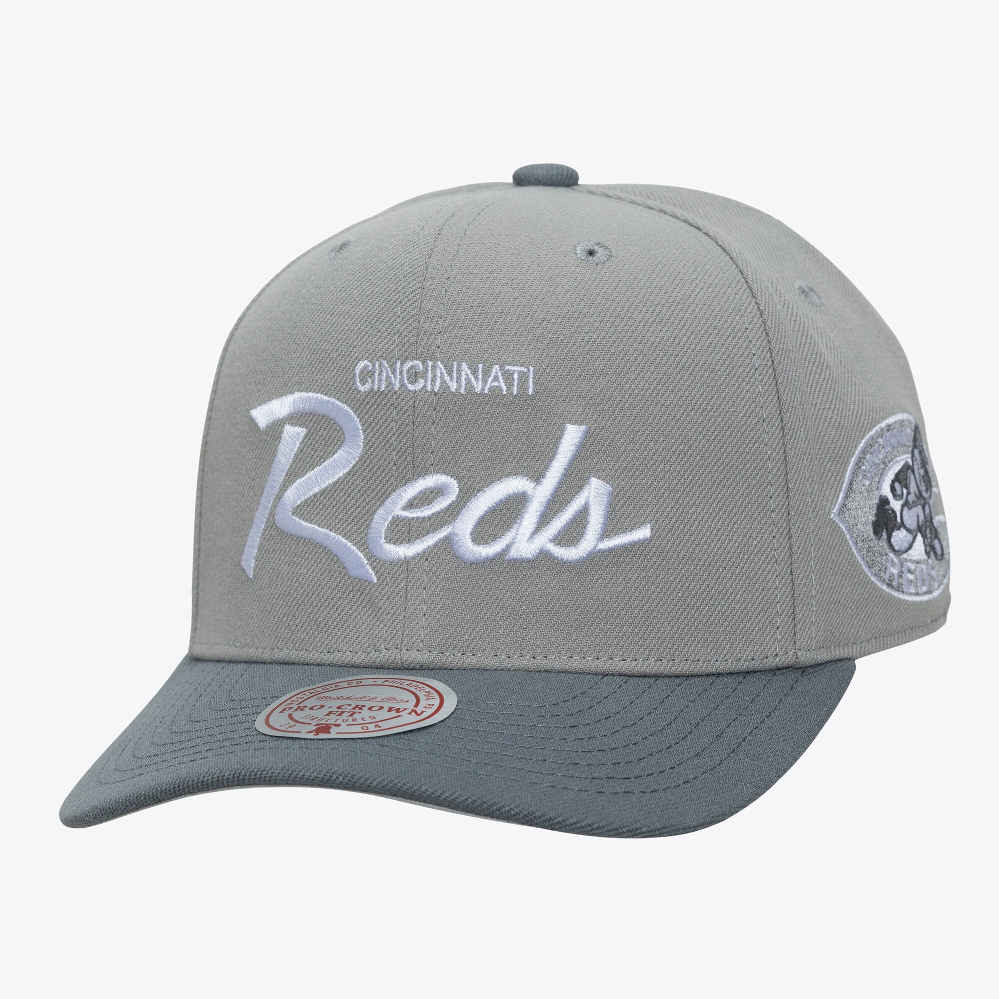 Men's Mitchell & Ness  Gray Cincinnati Reds Cooperstown Thunderstorm Head Coach Pro-Crown Adjustable Hat