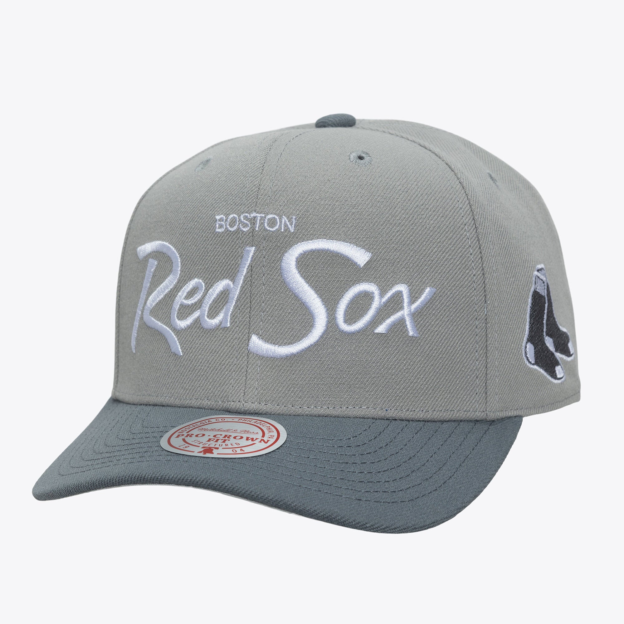 Men's Mitchell & Ness  Gray Boston Red Sox Thunderstorm Head Coach Pro-Crown Adjustable Hat