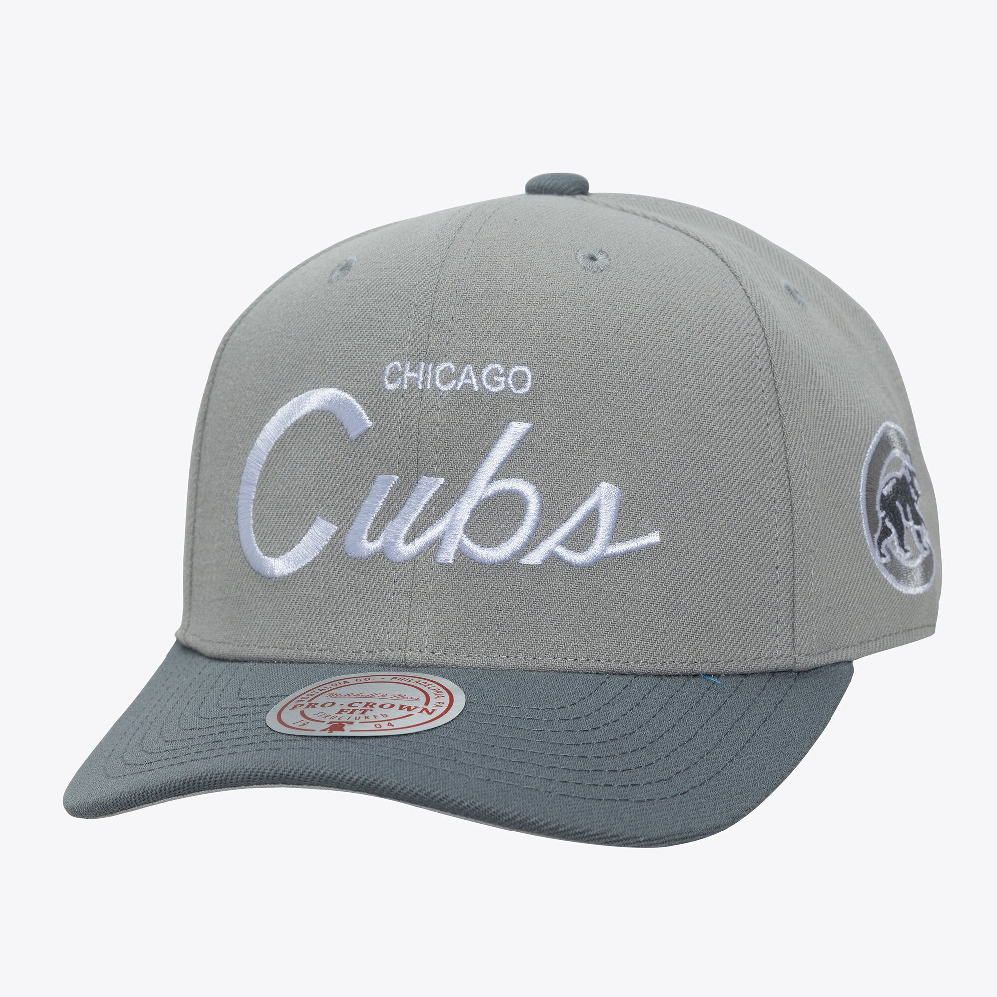Men's Mitchell & Ness  Gray Chicago Cubs Thunderstorm Head Coach Pro-Crown Adjustable Hat