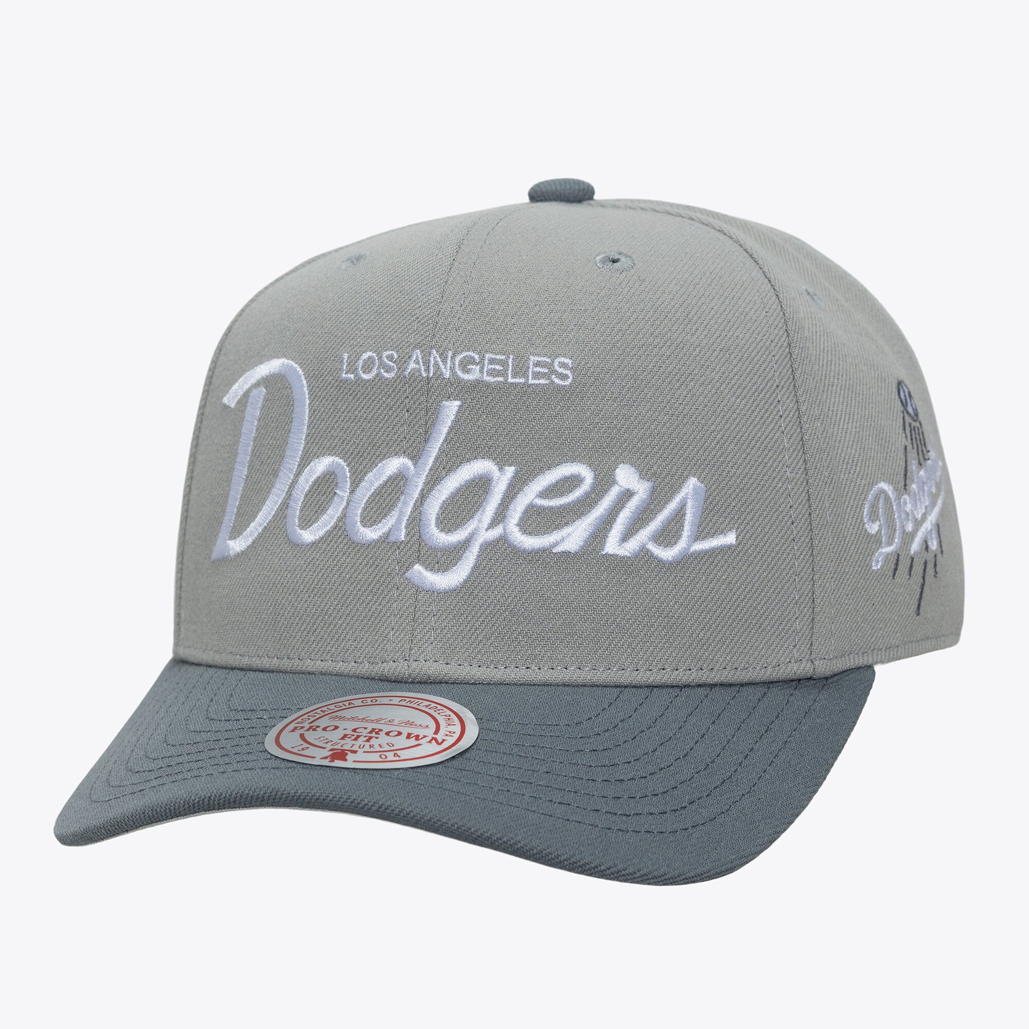 Men's Mitchell & Ness  Gray Los Angeles Dodgers Thunderstorm Head Coach Pro-Crown Adjustable Hat