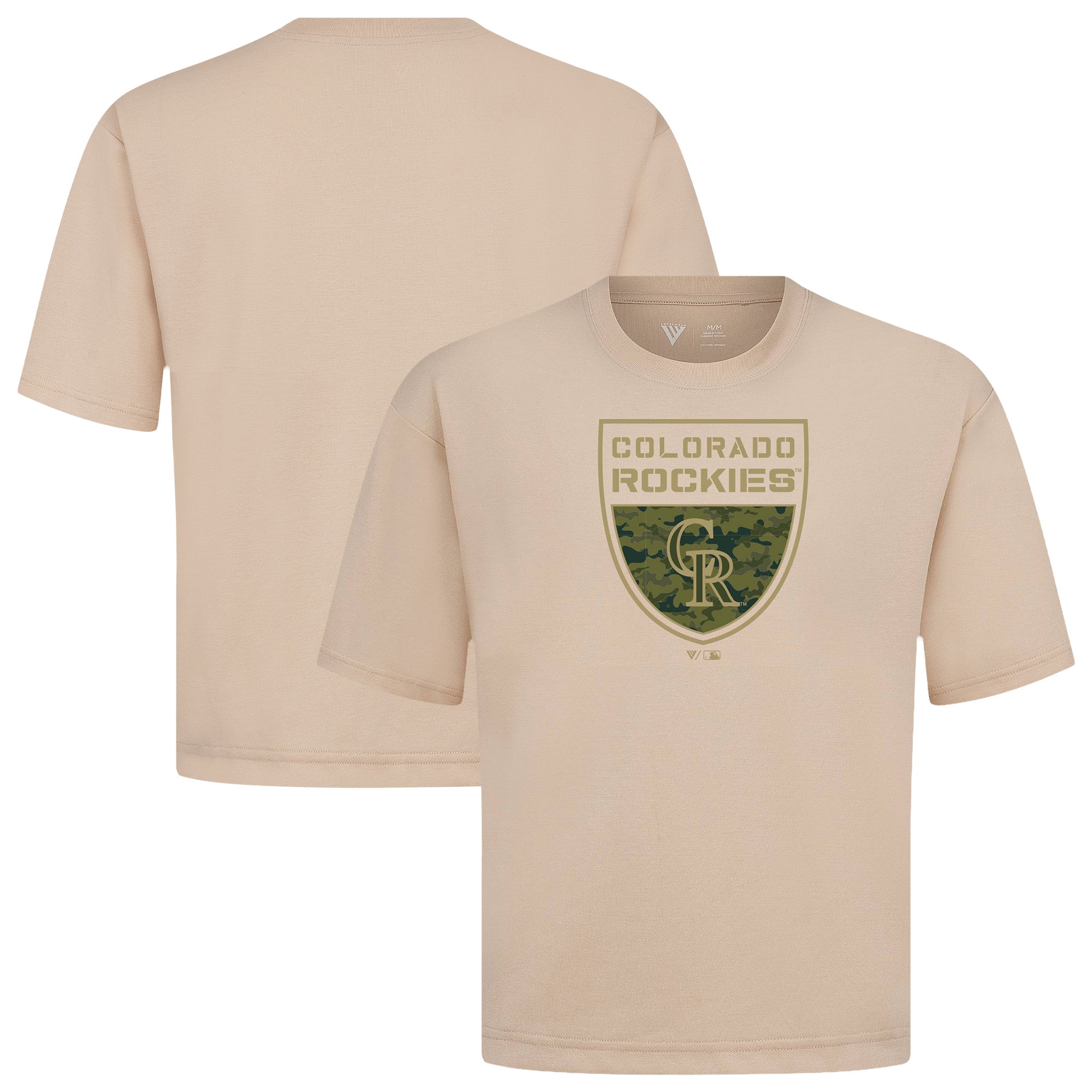 Men's Levelwear Khaki Colorado Rockies Oversized Luxe Signature Knit Buckler T-Shirt