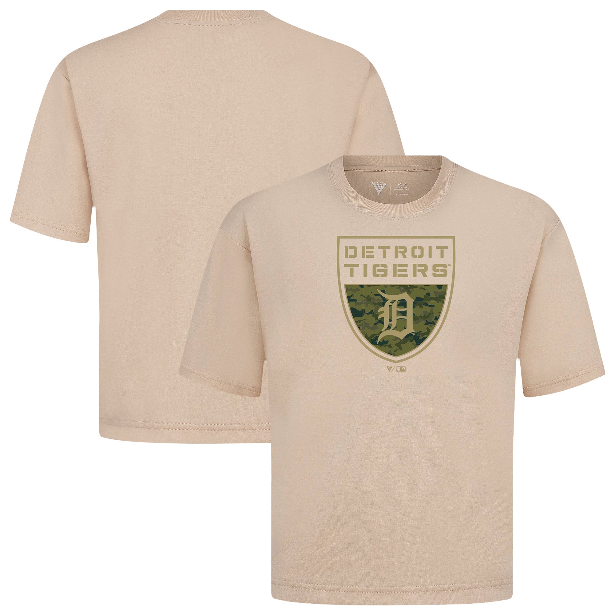 Men's Levelwear Khaki Detroit Tigers Oversized Luxe Signature Knit Buckler T-Shirt