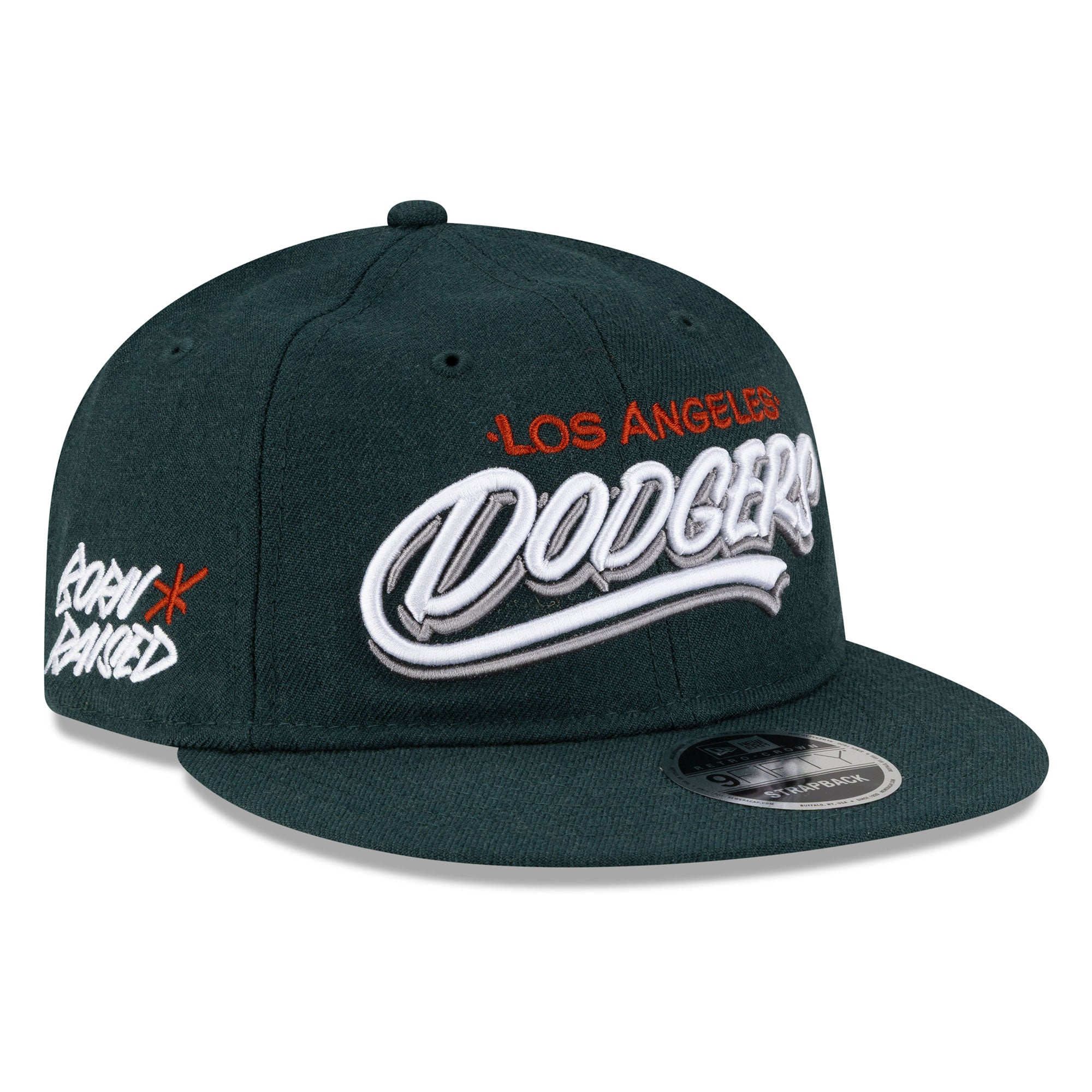 Men's New Era Born x Raised Green Los Angeles Dodgers Retro Crown 9FIFTY Snapback Hat