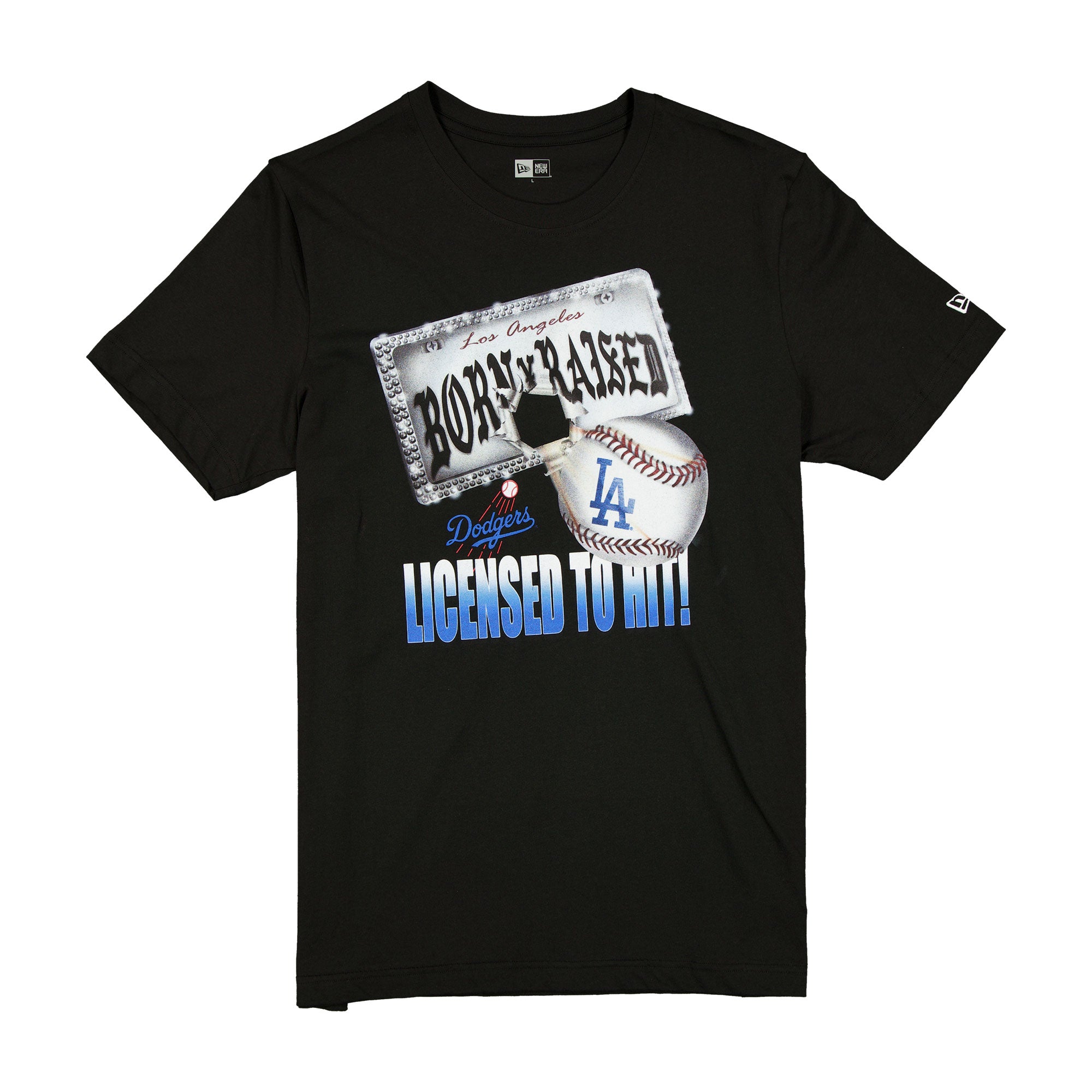 Men's New Era Born x Raised Black Los Angeles Dodgers Licensed To Hit T-Shirt