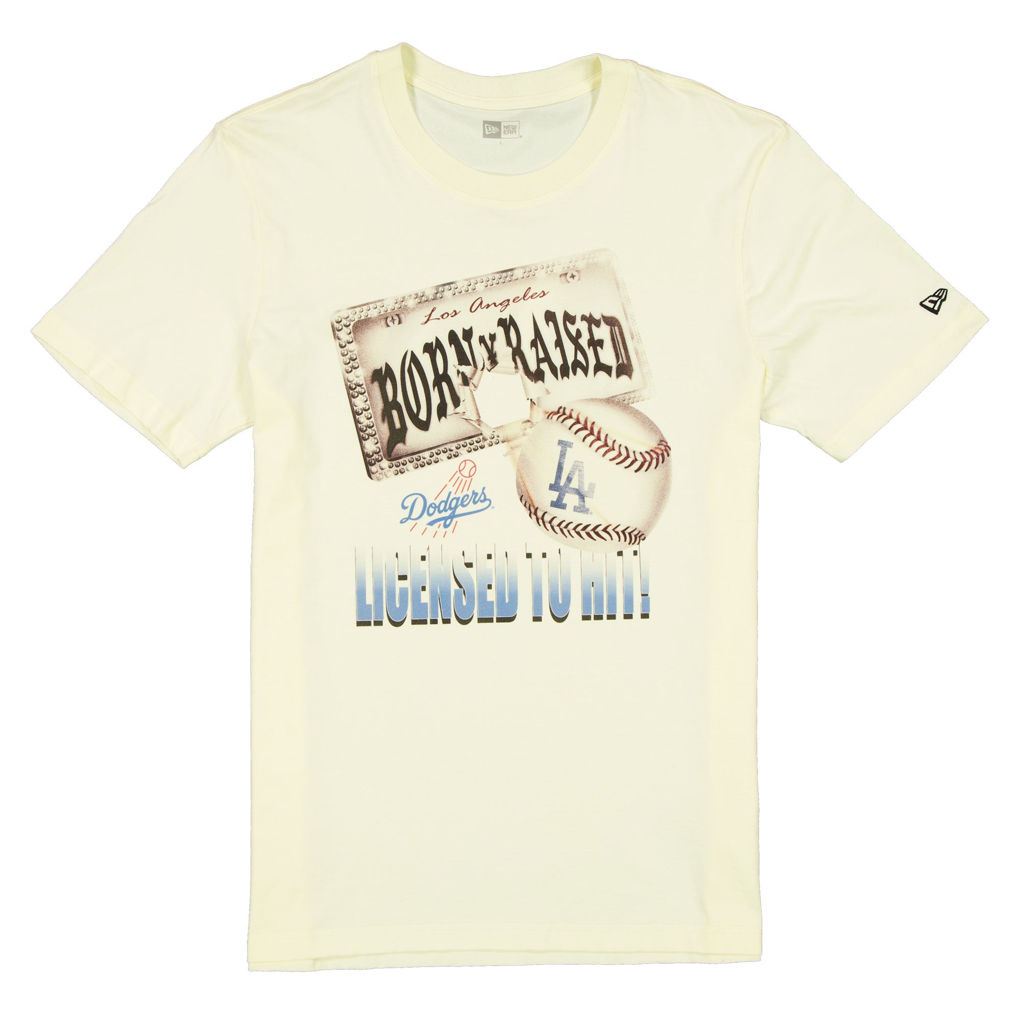 Men's New Era Born x Raised Cream Los Angeles Dodgers Licensed To Hit T-Shirt