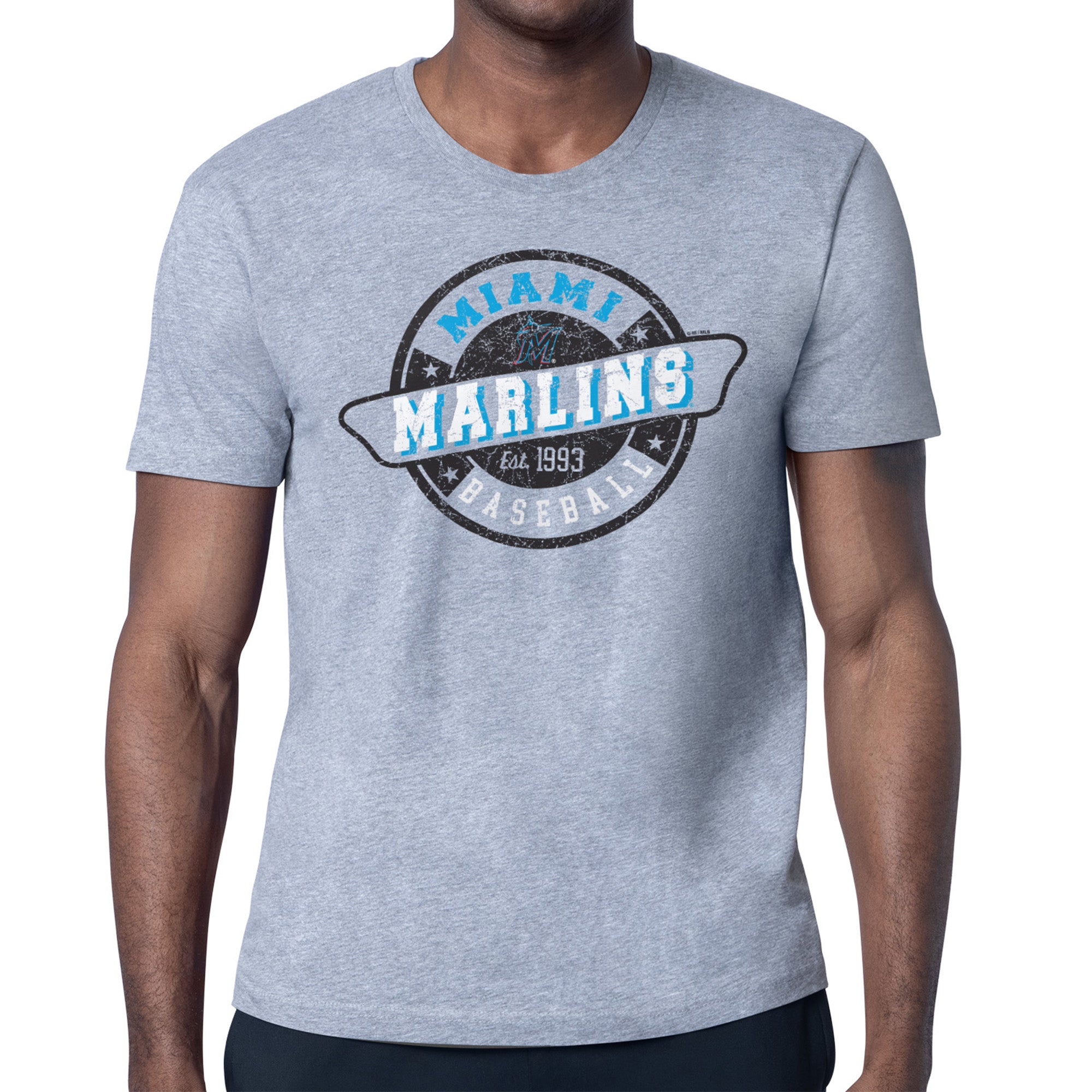 Men's Starter Heather Gray Miami Marlins Route 66 Team Logo T-Shirt