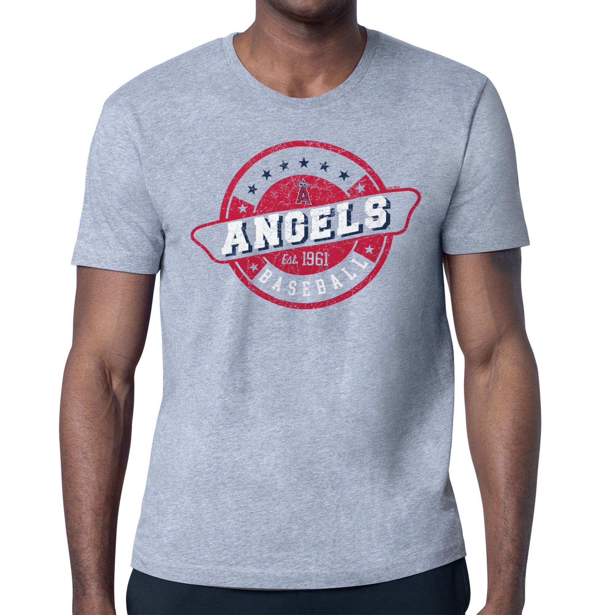 Men's Starter Heather Gray Los Angeles Angels Route 66 Team Logo T-Shirt