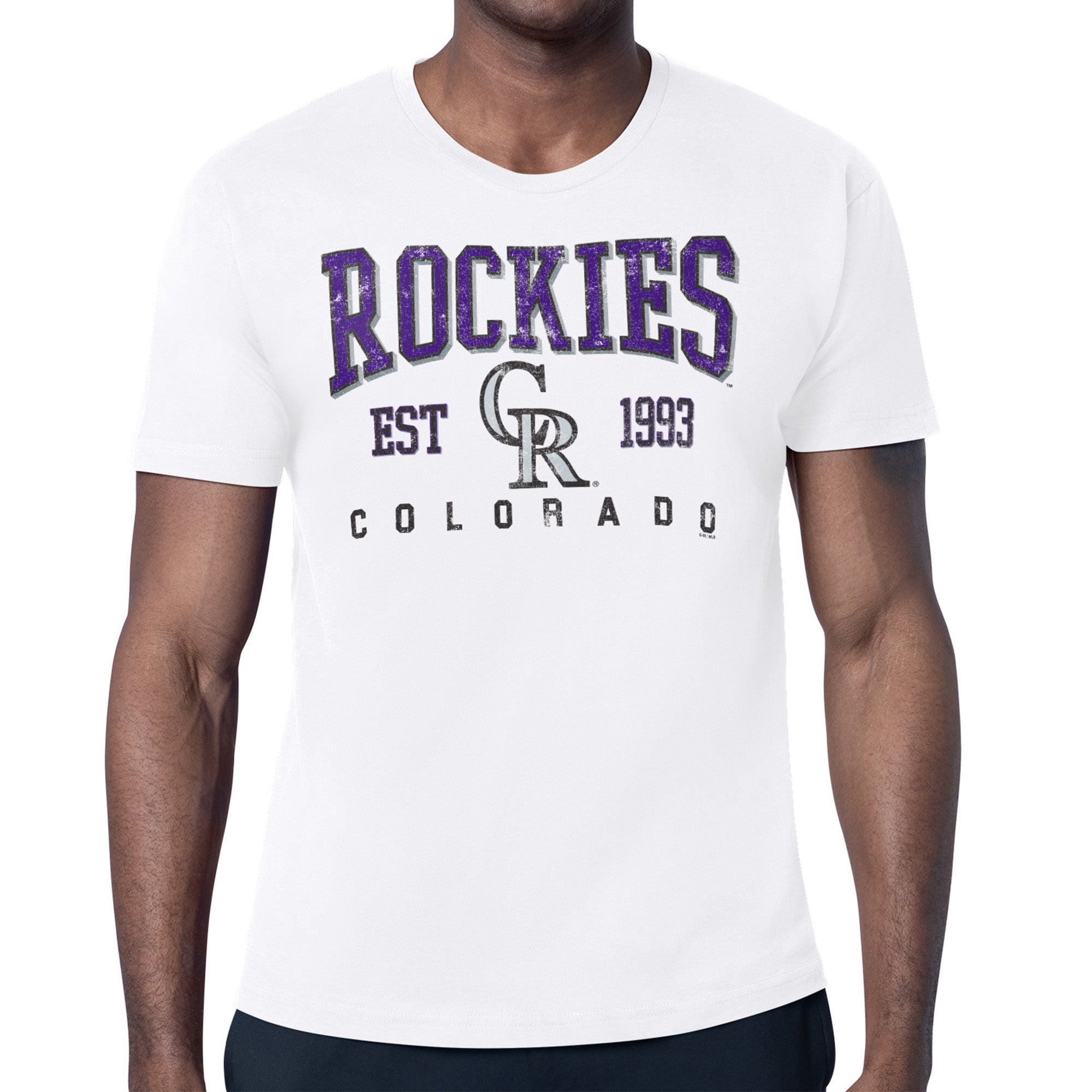 Men's Starter White Colorado Rockies Distressed Logo T-Shirt