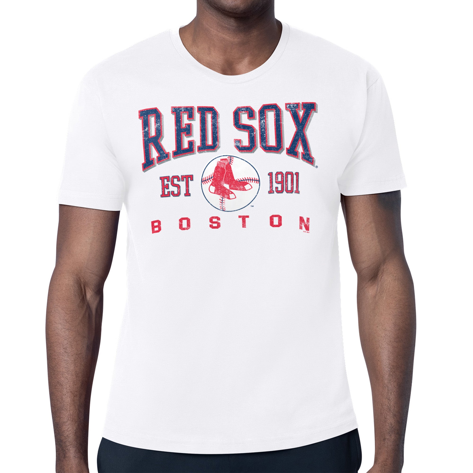 Men's Starter White Boston Red Sox Distressed Logo T-Shirt