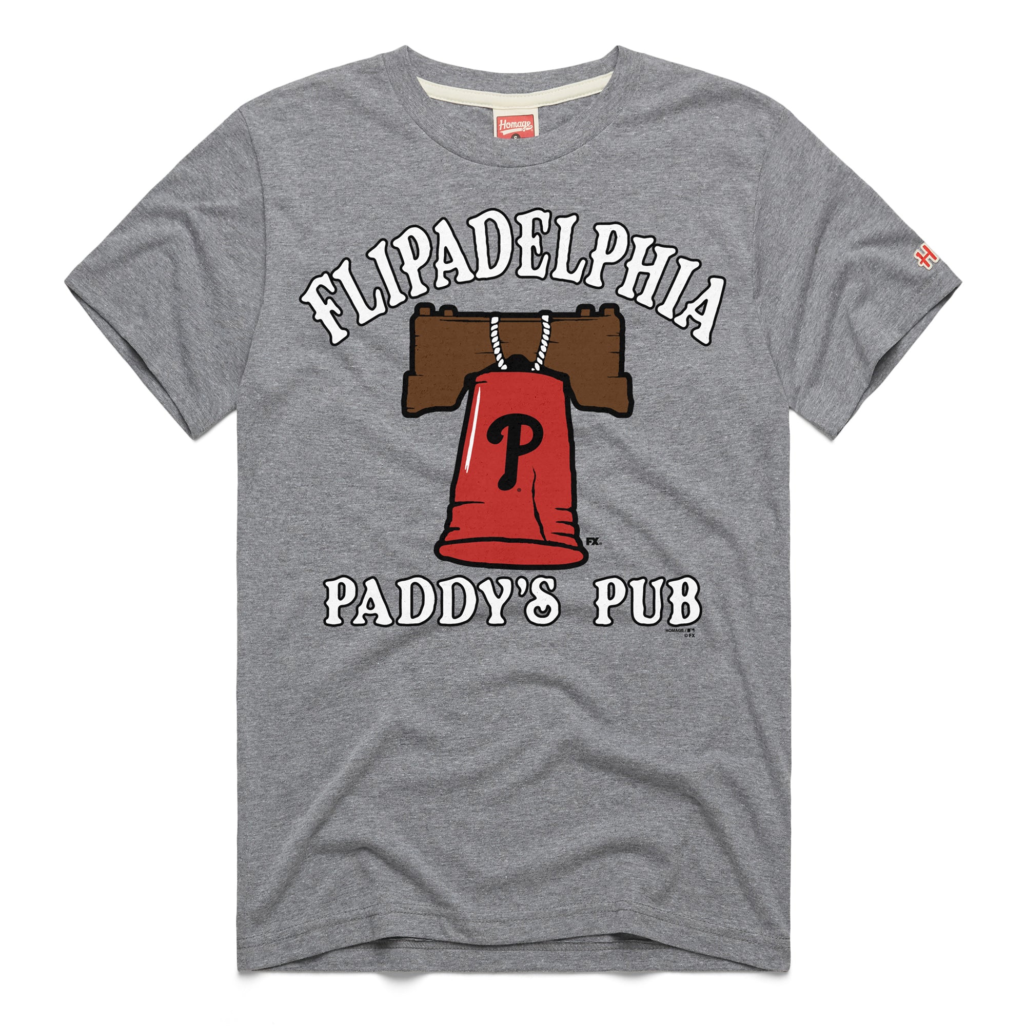 Men's Homage Gray Philadelphia Phillies x It's Always Sunny in Philadelphia Flipadelphia Paddy's Pub T-Shirt