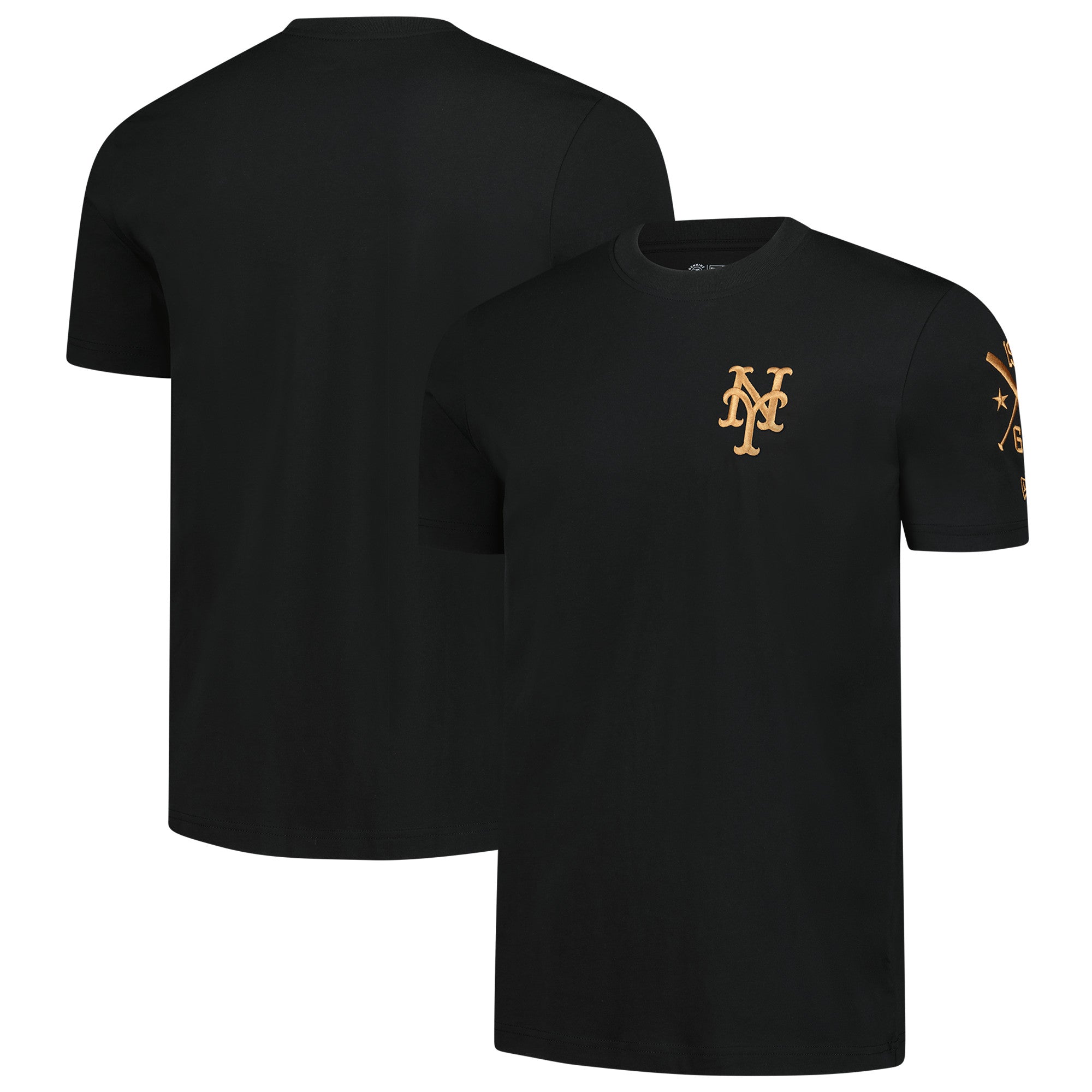 Men's New Era Black New York Mets Bronze Logo with Cross Bats Established T-Shirt
