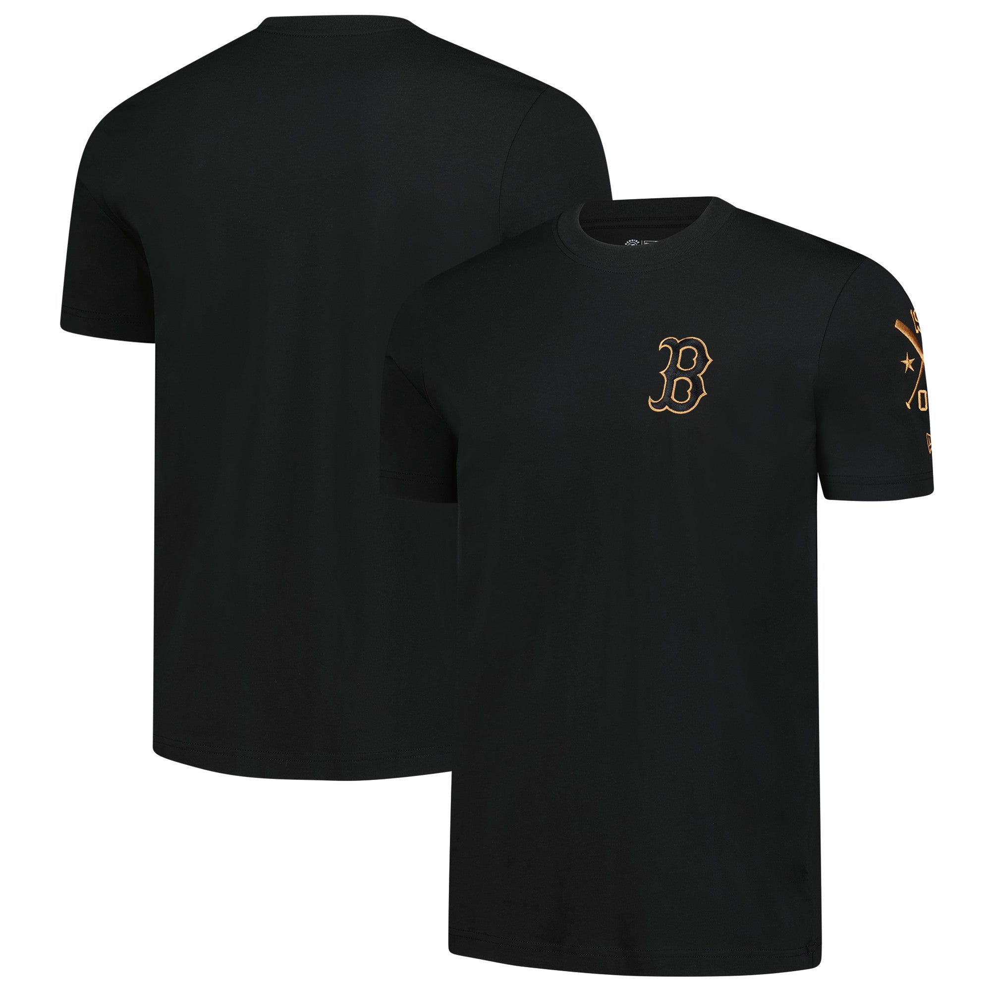 Men's New Era Black Boston Red Sox Bronze Logo with Cross Bats Established T-Shirt