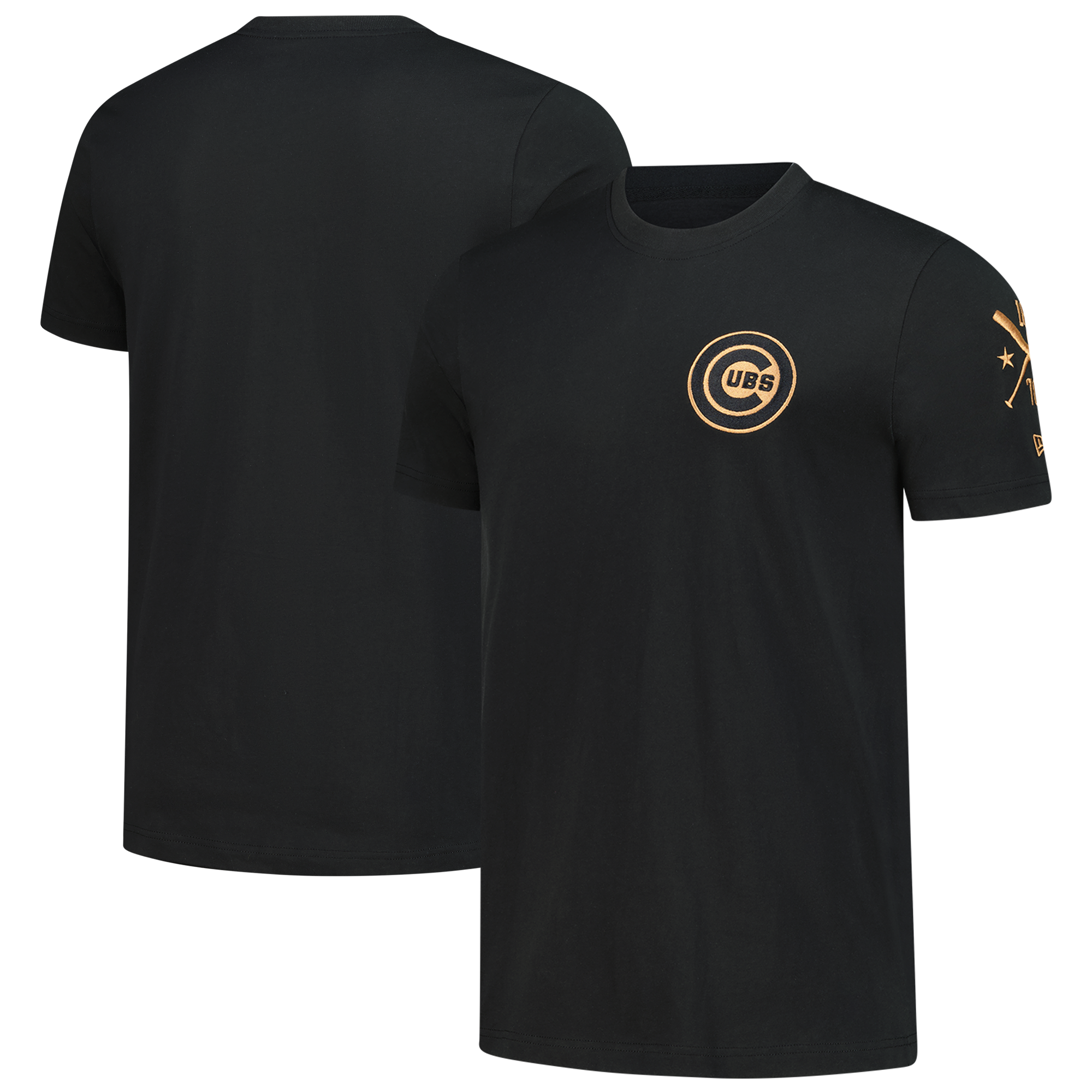 Men's New Era Black Chicago Cubs Bronze Logo with Cross Bats Established T-Shirt
