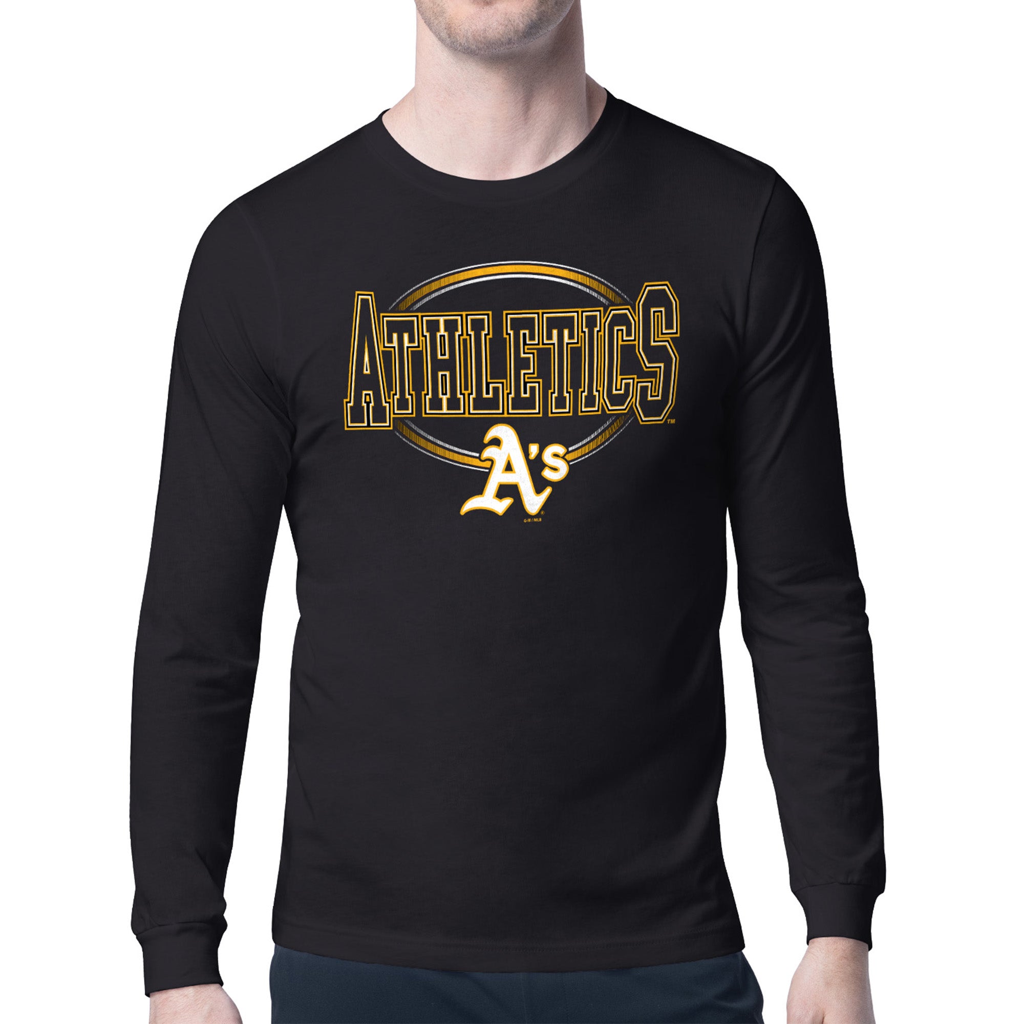 Men's Starter Black Athletics Team Track Graphic Long Sleeve T-Shirt