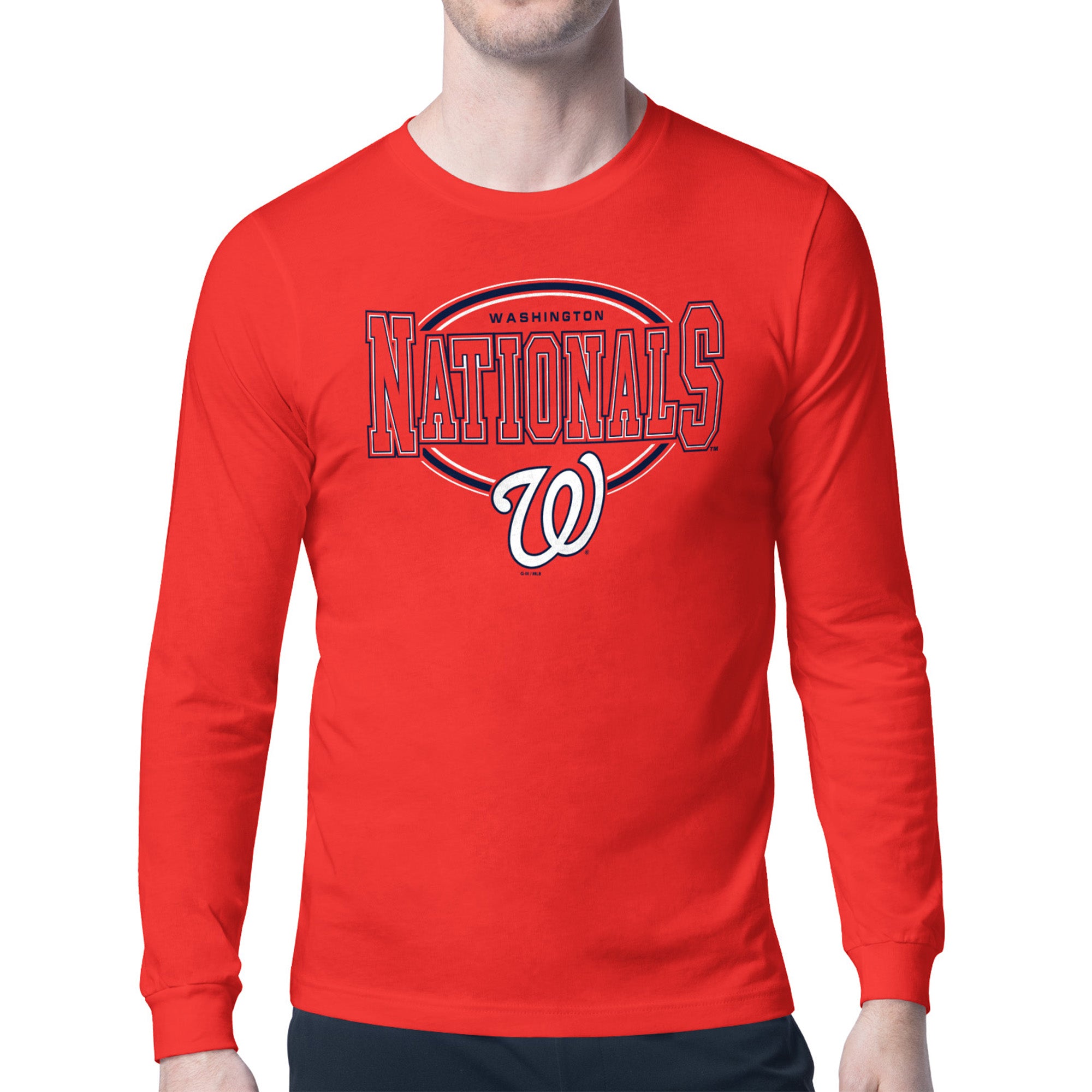 Men's Starter Red Washington Nationals Team Track Graphic Long Sleeve T-Shirt