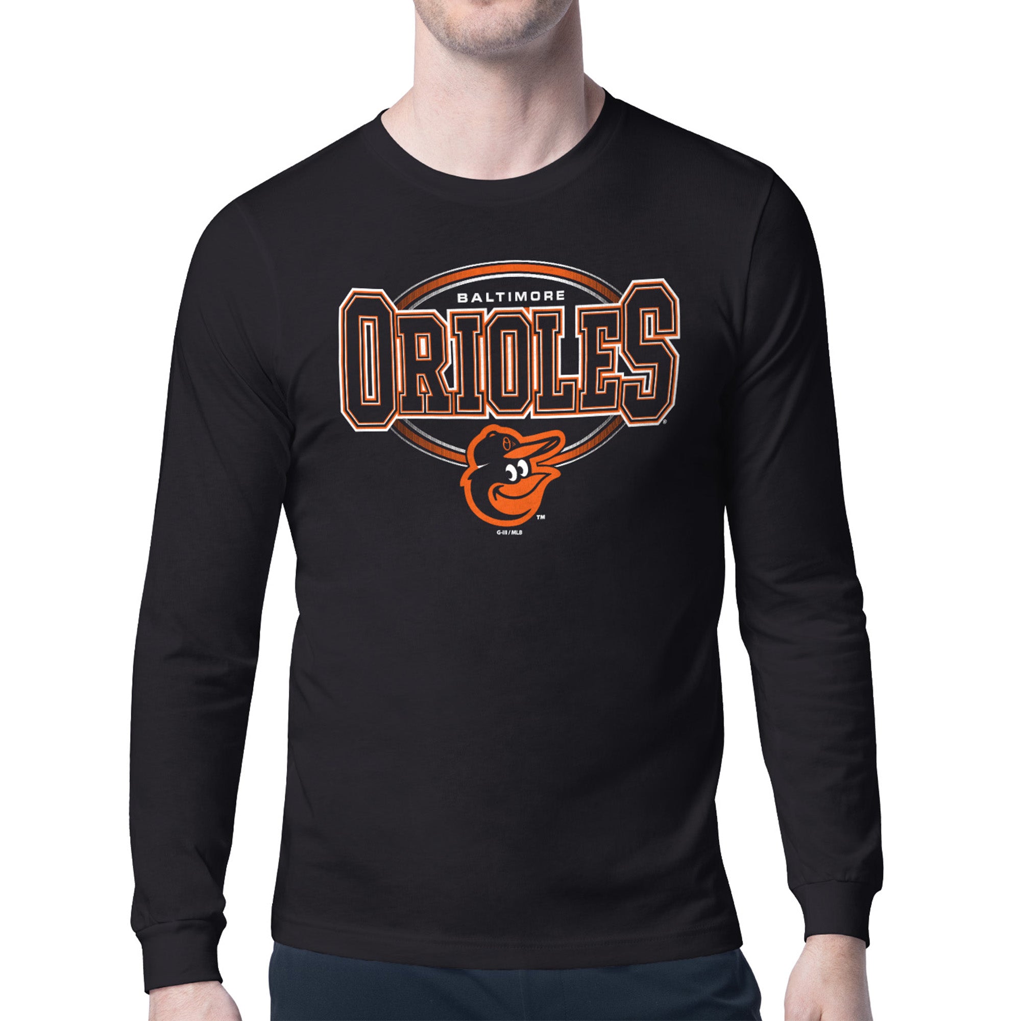 Men's Starter Black Baltimore Orioles Team Track Graphic Long Sleeve T-Shirt