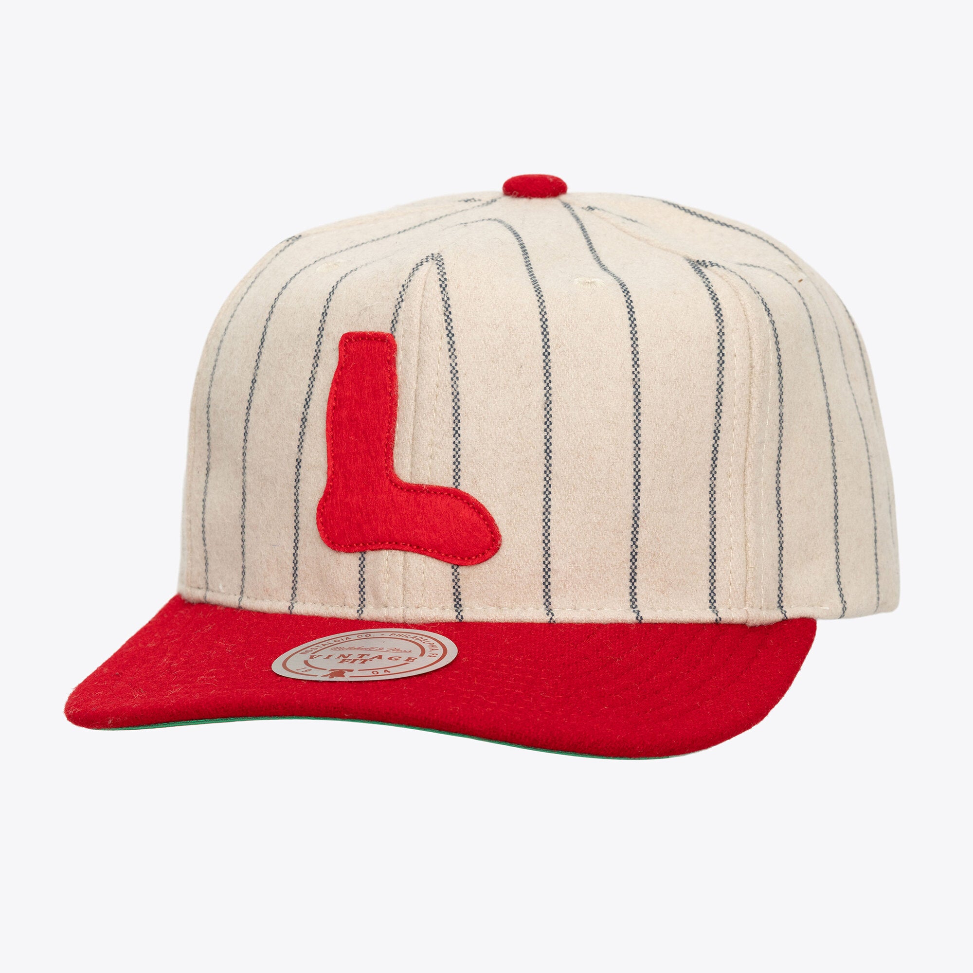 Unisex Mitchell & Ness  Cream Boston Red Sox Vintage Ground Melton Wool Pinstripe Adjustable Hat