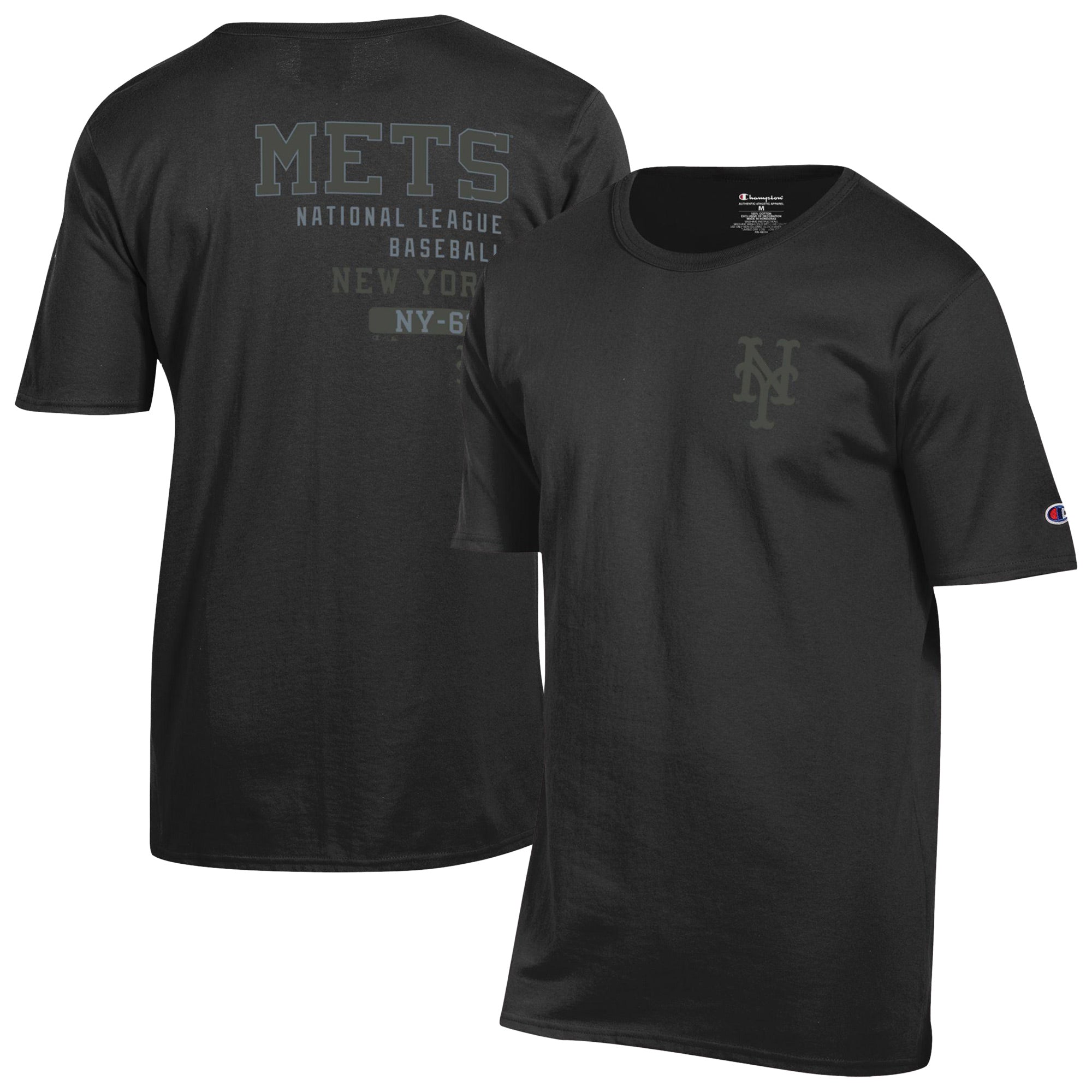 Men's Champion Black New York Mets Tonal Logo T-Shirt