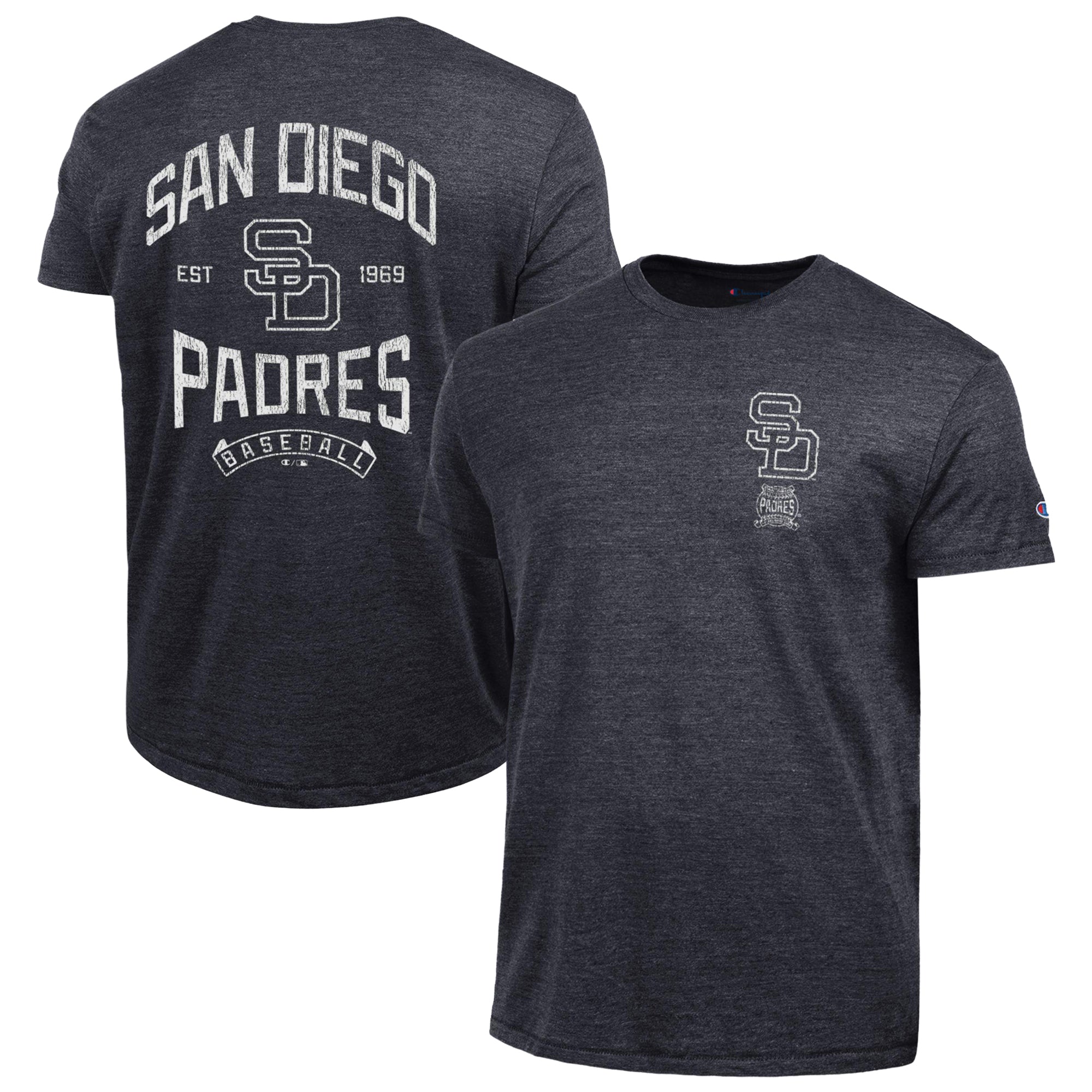 Men's Champion Black San Diego Padres Vintage 3-Hit Tri-Blend T-Shirt