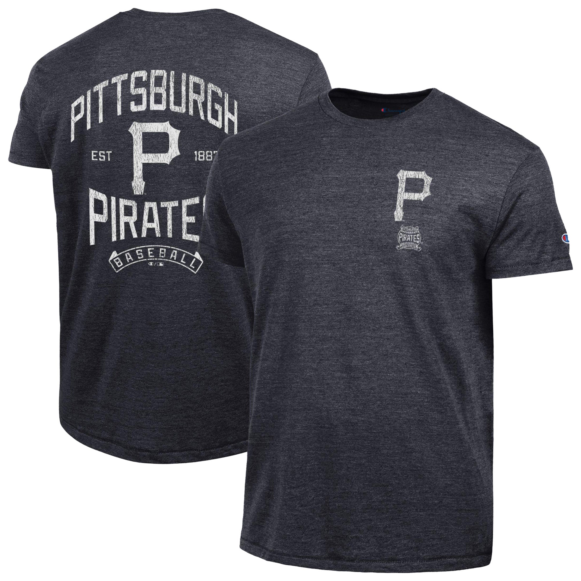 Men's Champion Black Pittsburgh Pirates Vintage 3-Hit Tri-Blend T-Shirt