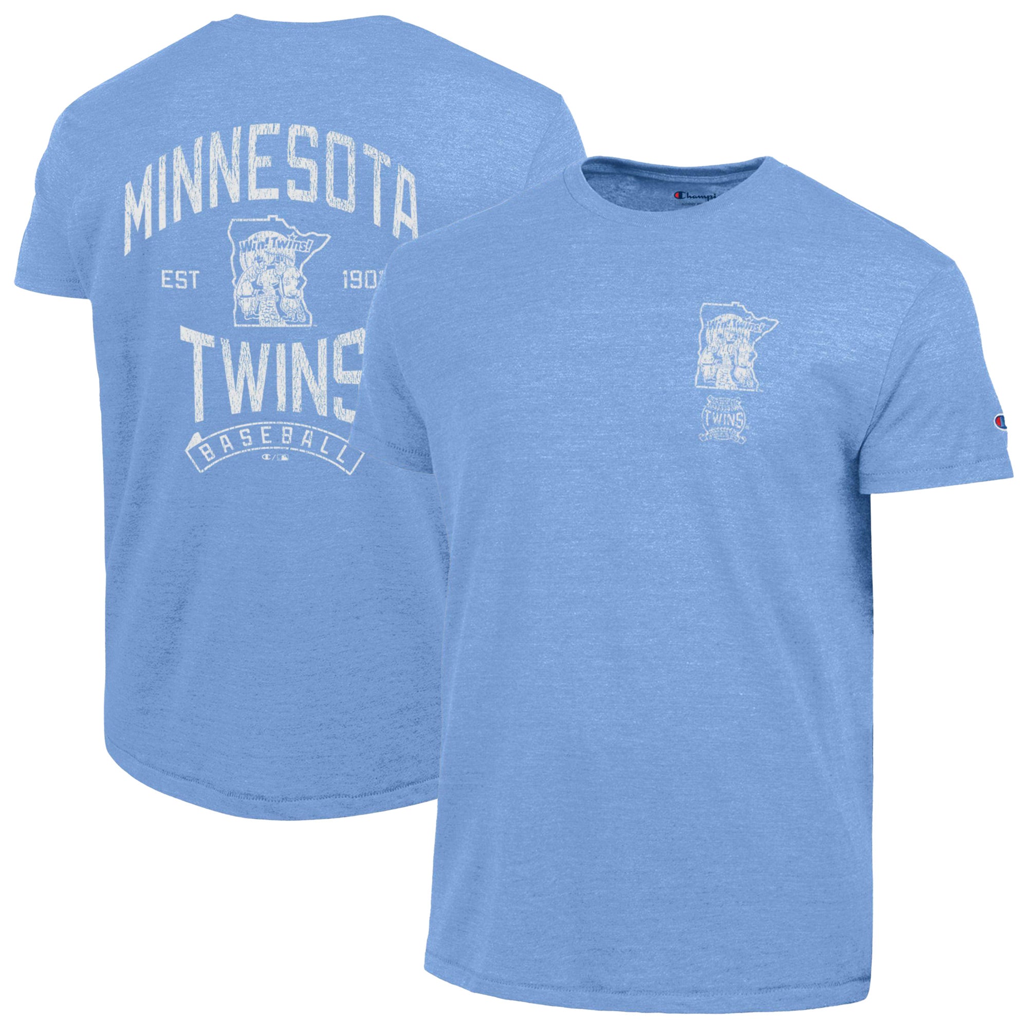 Men's Champion Light Blue Minnesota Twins Vintage 3-Hit Tri-Blend T-Shirt