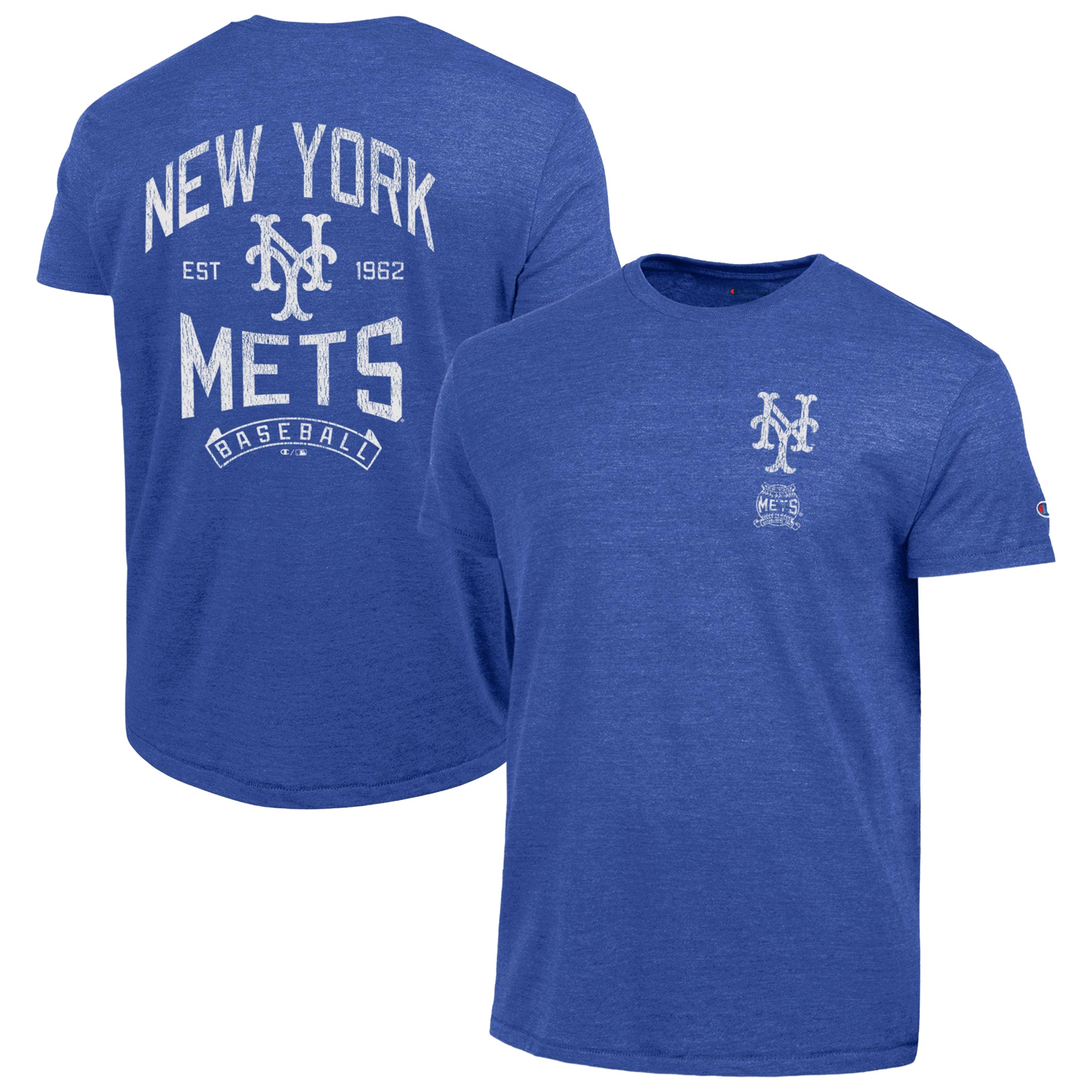 Men's Champion Royal New York Mets Vintage 3-Hit Tri-Blend T-Shirt