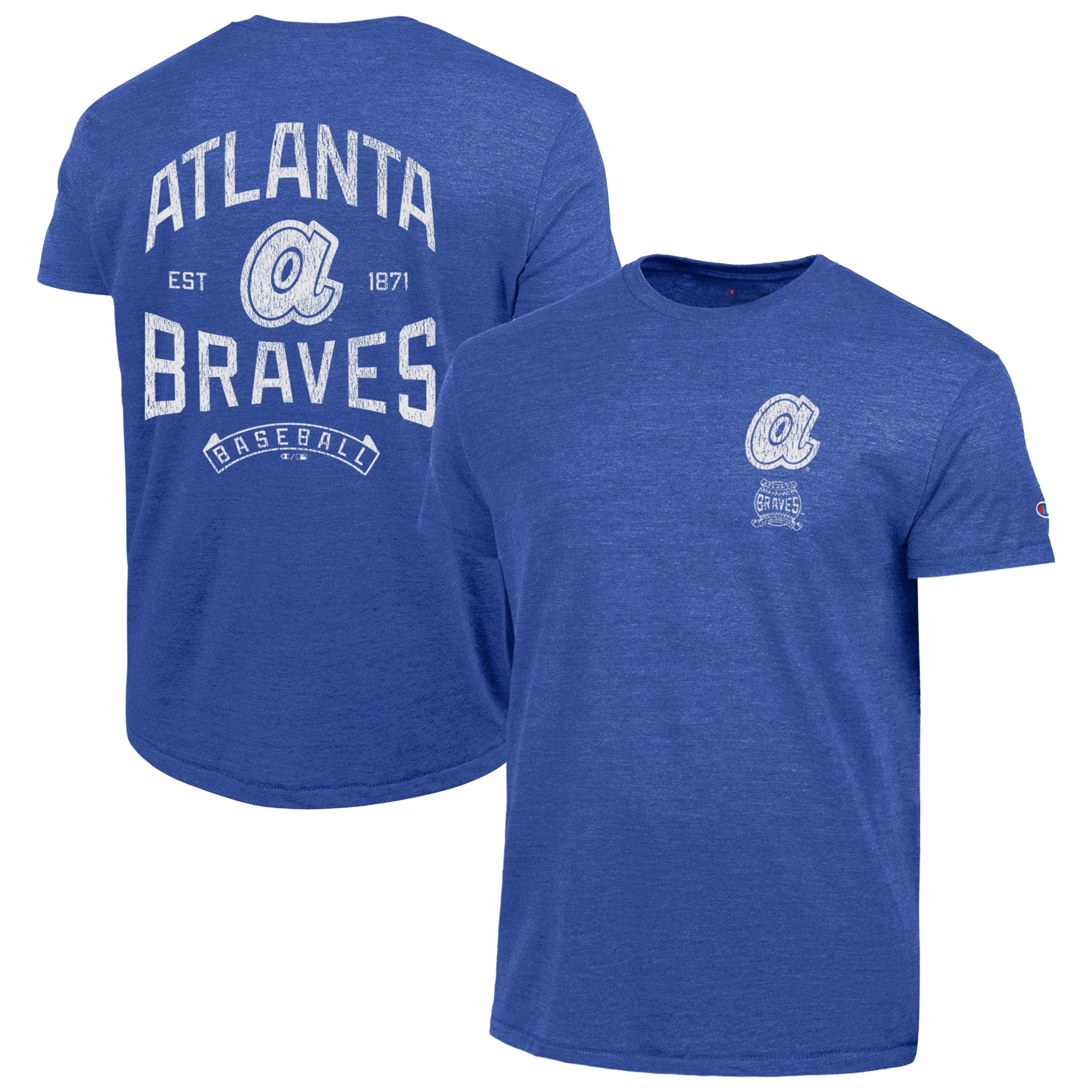 Men's Champion Royal Atlanta Braves Vintage 3-Hit Tri-Blend T-Shirt