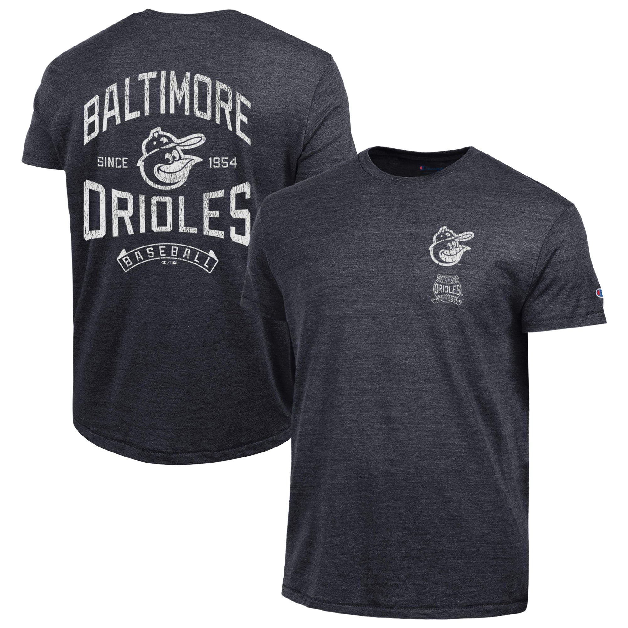 Men's Champion Black Baltimore Orioles Vintage 3-Hit Tri-Blend T-Shirt
