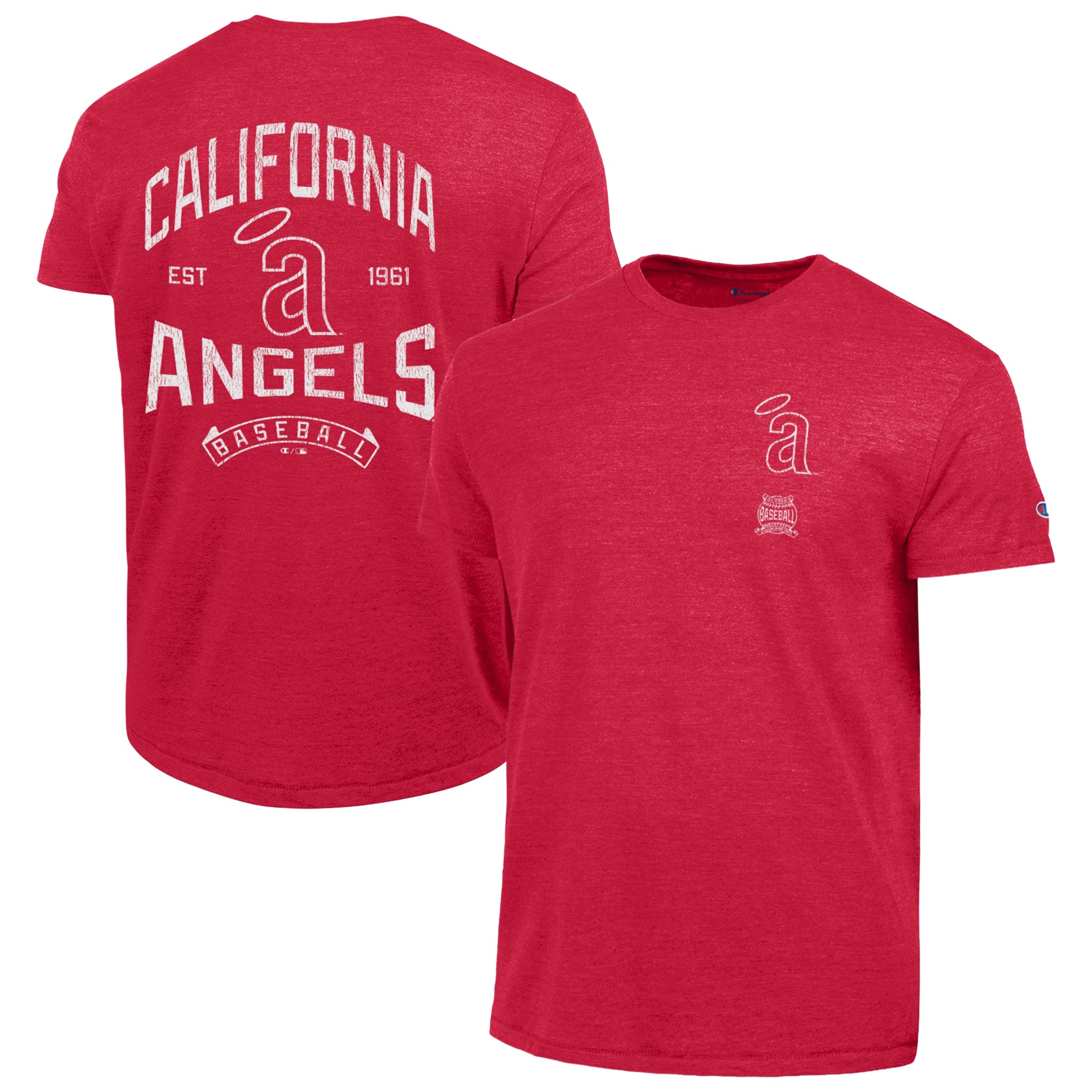 Men's Champion Red Los Angeles Angels Vintage 3-Hit Tri-Blend T-Shirt
