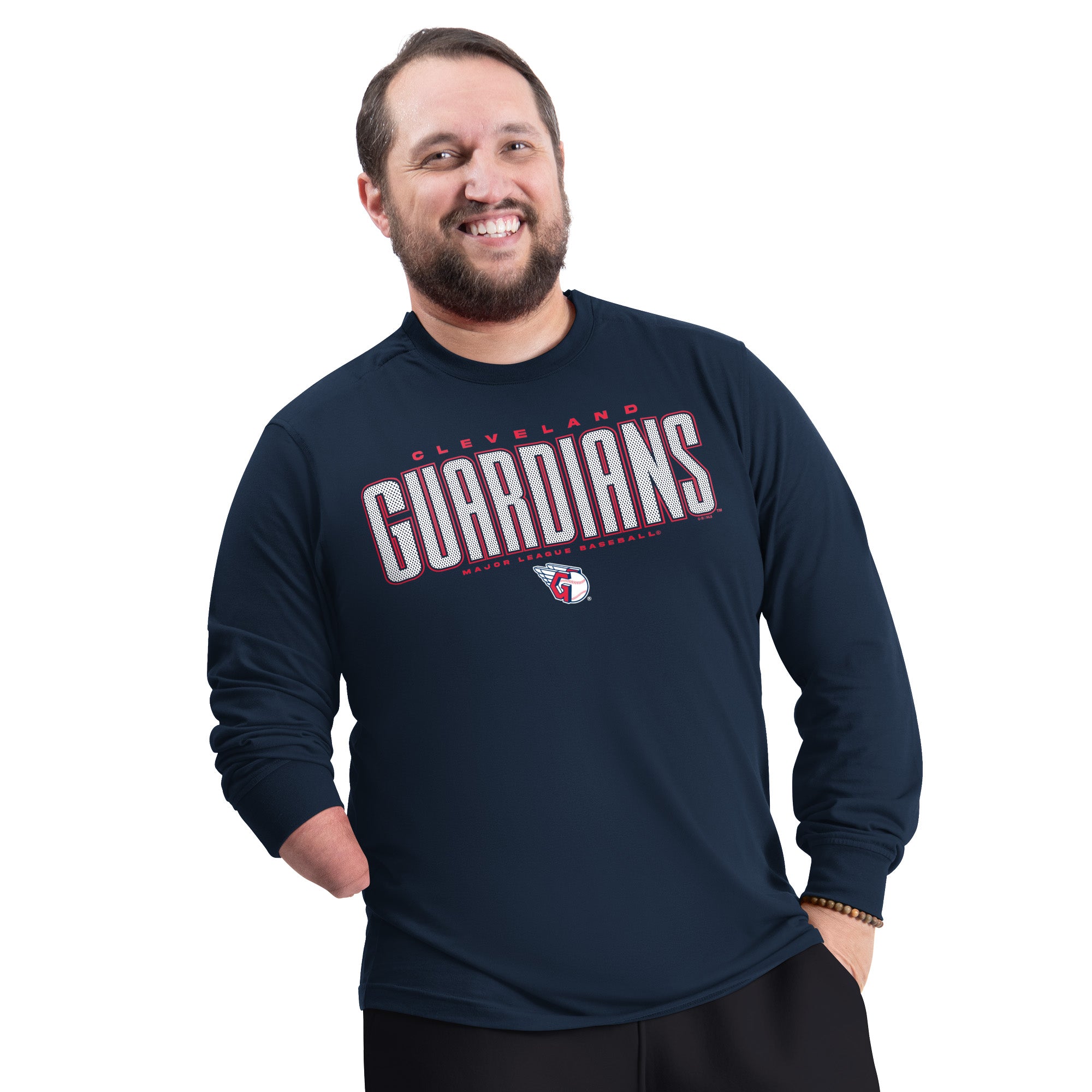 Men's G-III Sports by Carl Banks Navy Cleveland Guardians Adaptive Long Sleeve T-Shirt