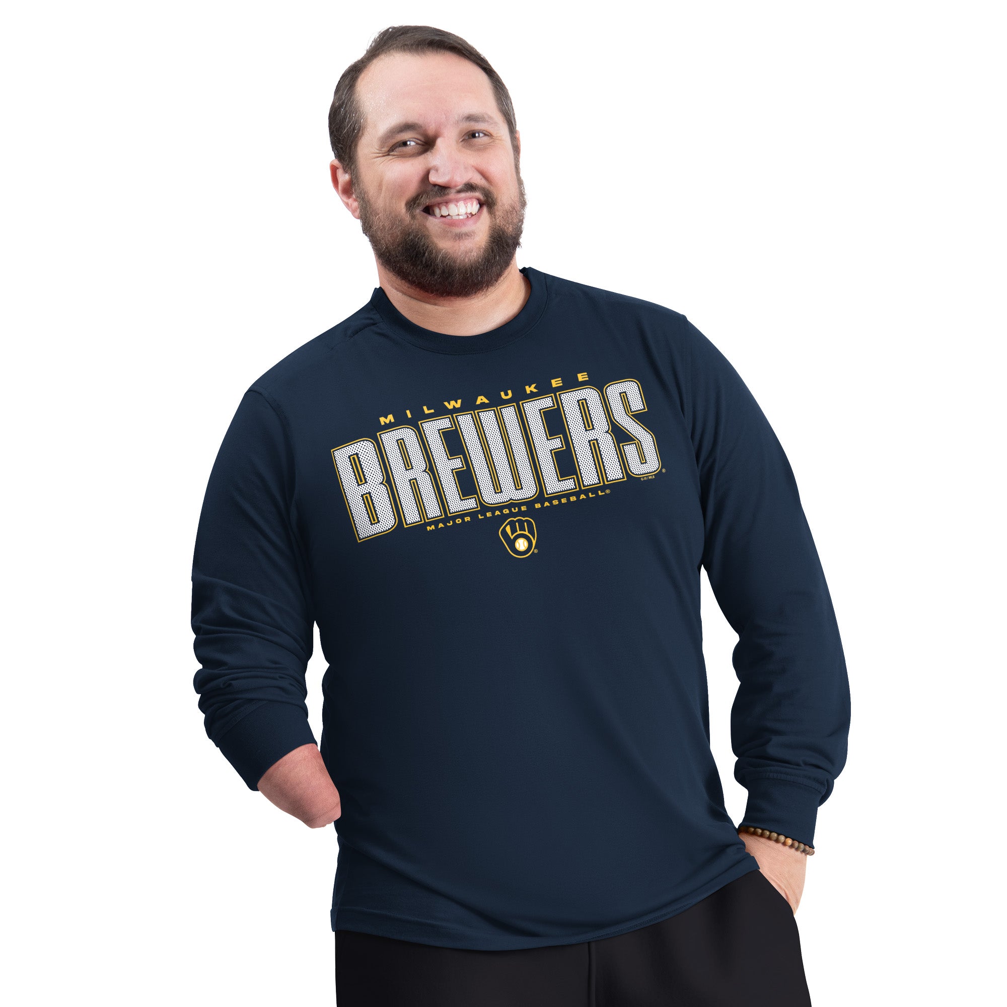 Men's G-III Sports by Carl Banks Navy Milwaukee Brewers Adaptive Long Sleeve T-Shirt