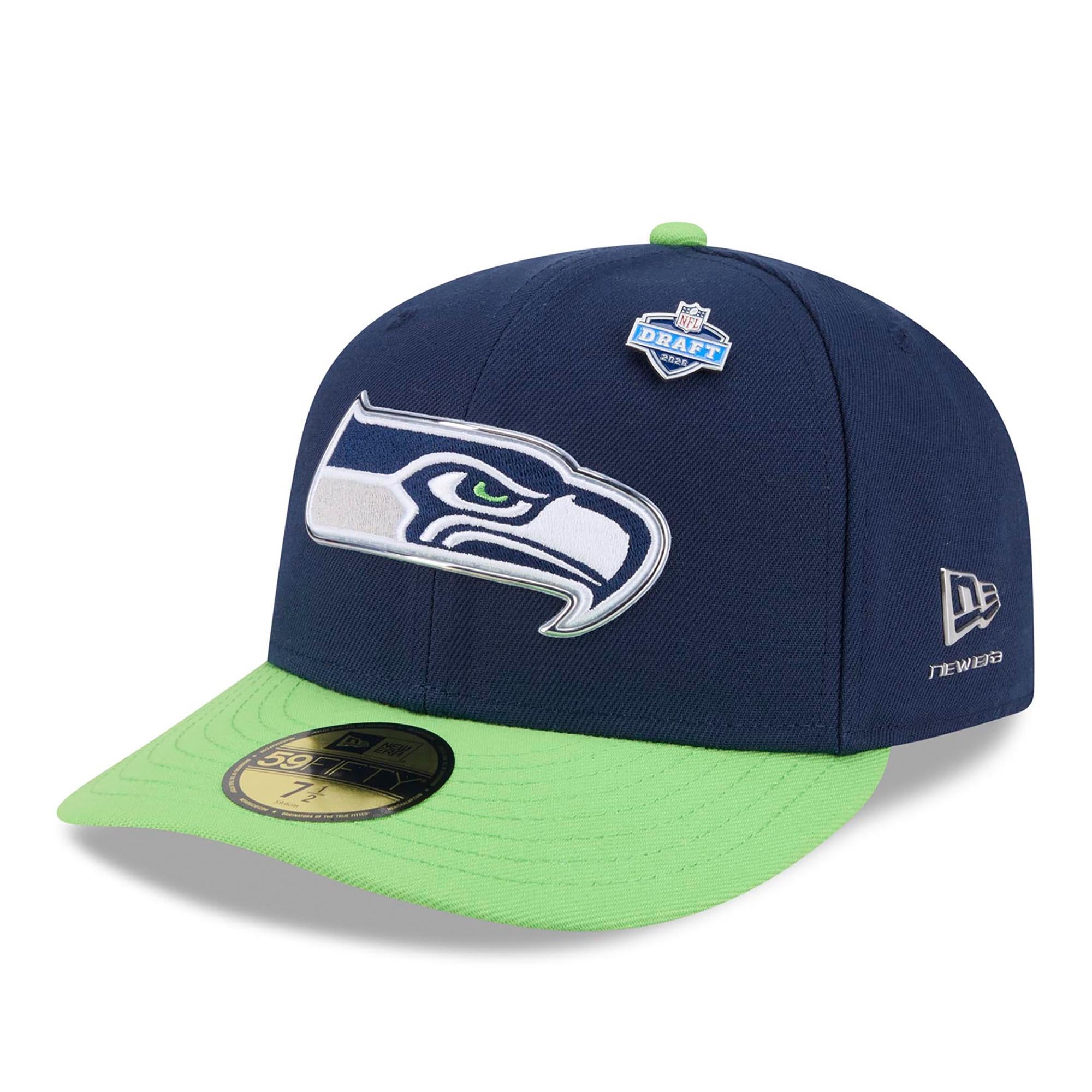 Men's New Era  College Navy/Neon Green Seattle Seahawks 2026 NFL Draft Pre-Curved 59FIFTY Fitted Hat