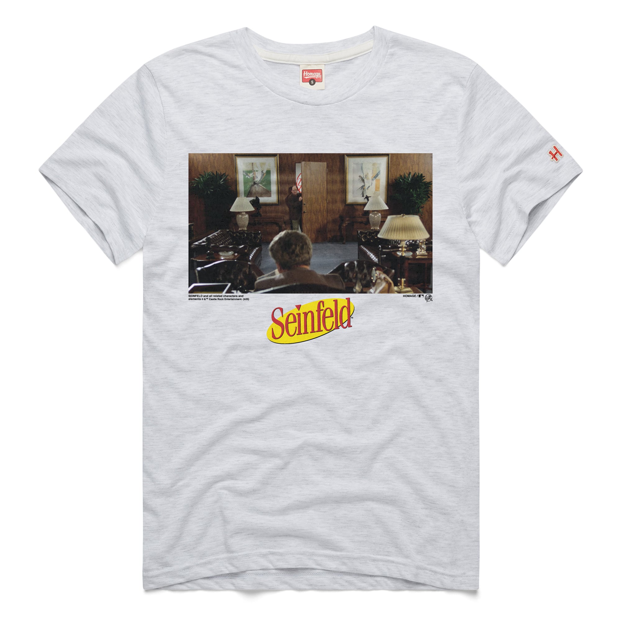 Men's Homage Ash New York Yankees x Seinfeld Costanza And Steinbrenner T-Shirt