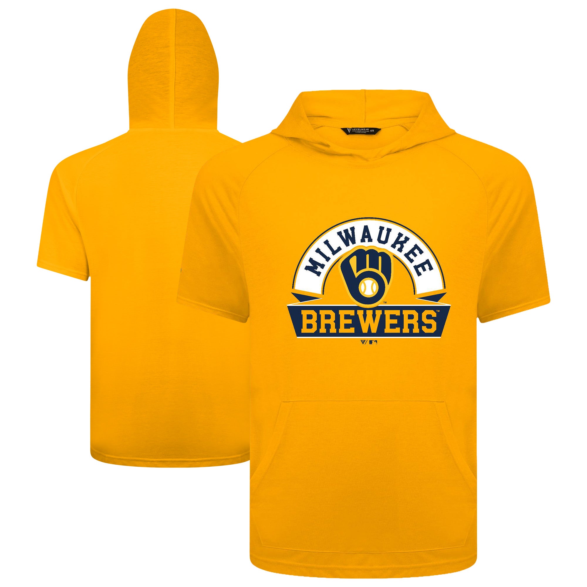Men's Levelwear Gold Milwaukee Brewers Phase Banner Arch Hoodie T-Shirt