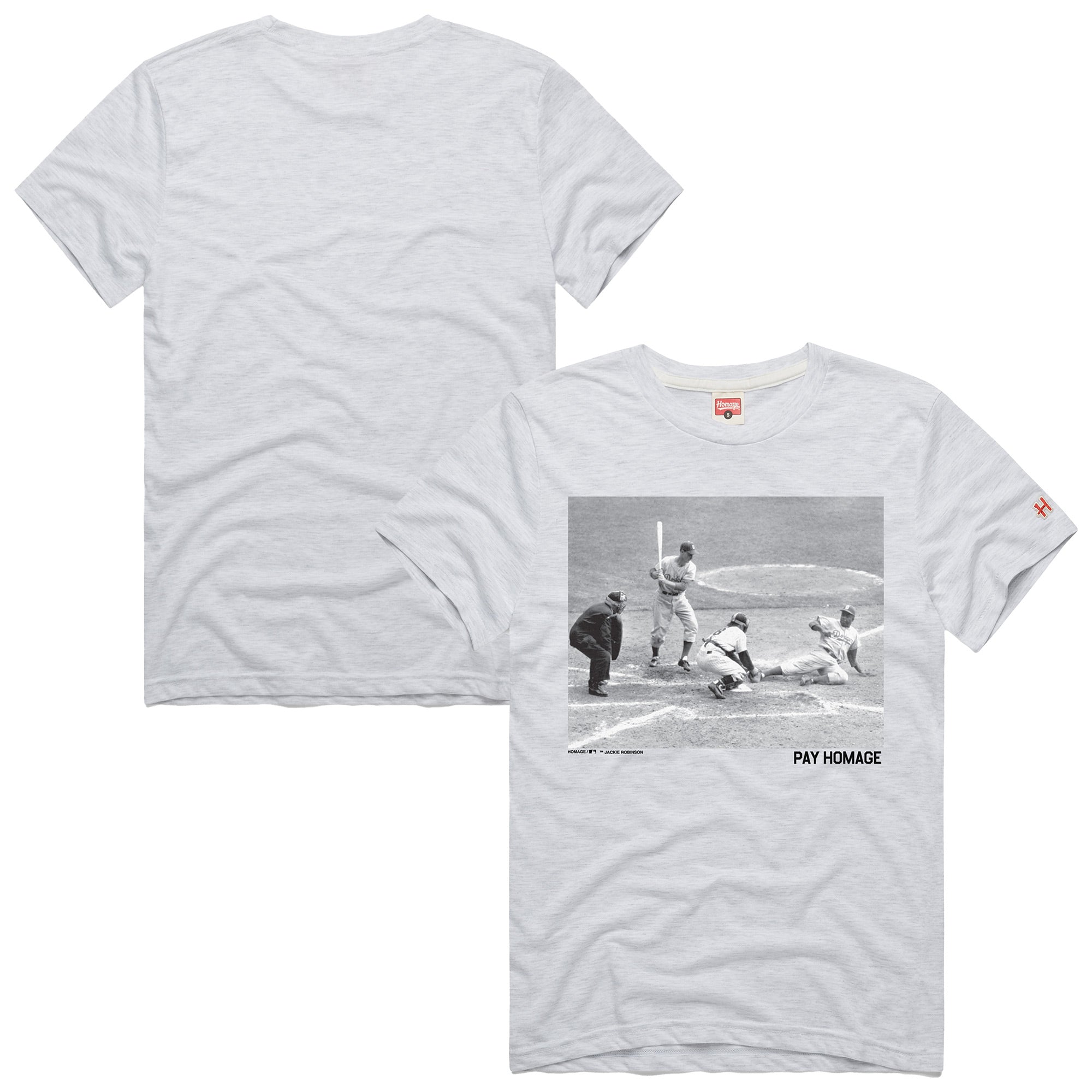 Men's Homage Jackie Robinson Ash Brooklyn Dodgers Cooperstown Collection Pay Homage Player Graphic Tri-Blend T-Shirt