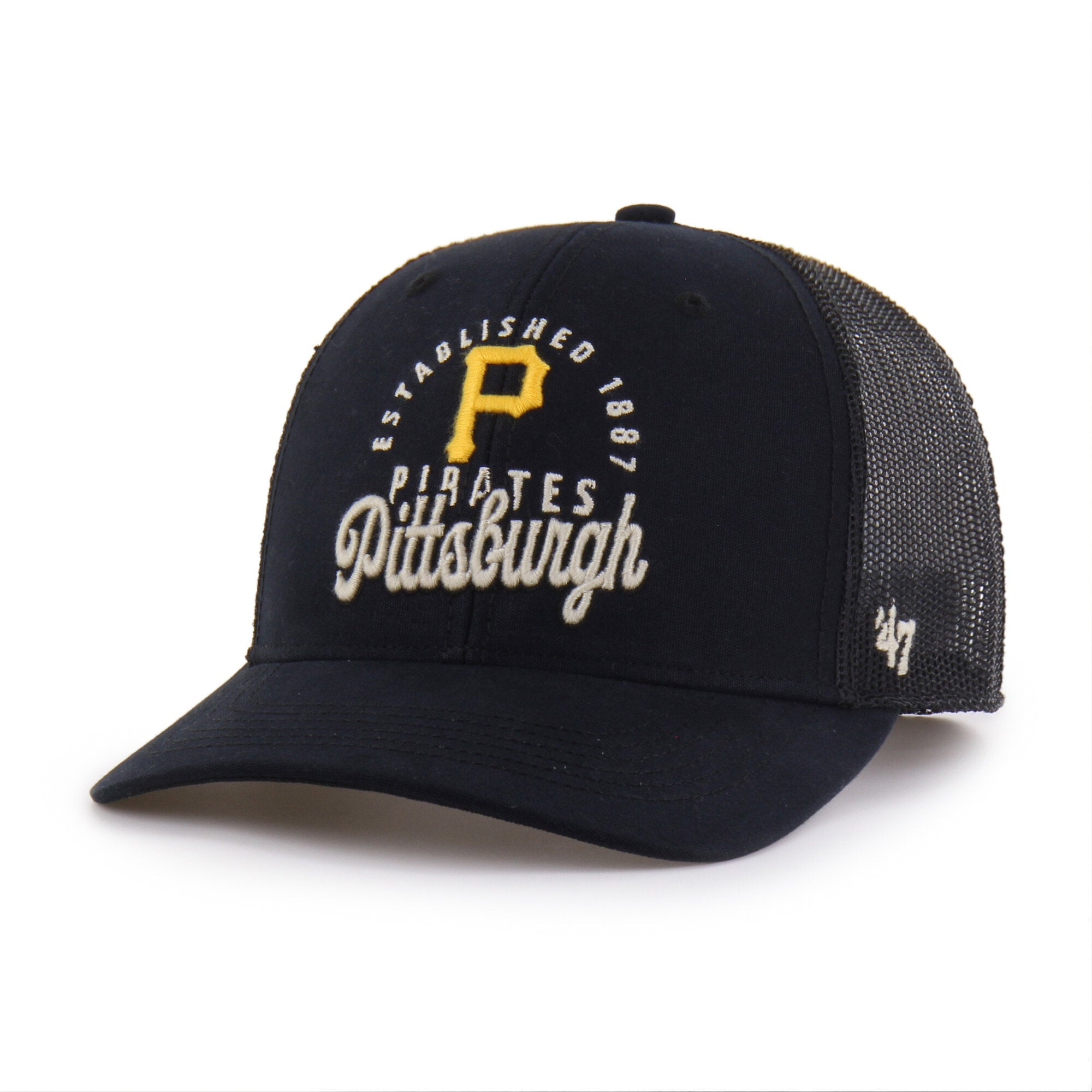 Men's '47 Black Pittsburgh Pirates Pitstop Trucker Adjustable Hat