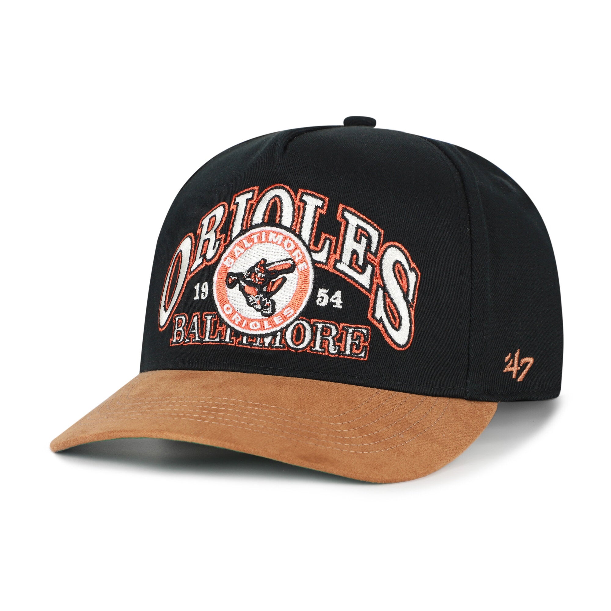 Men's '47 Black/Brown Baltimore Orioles Cooperstown Break Wood Suede Hitch Adjustable Hat