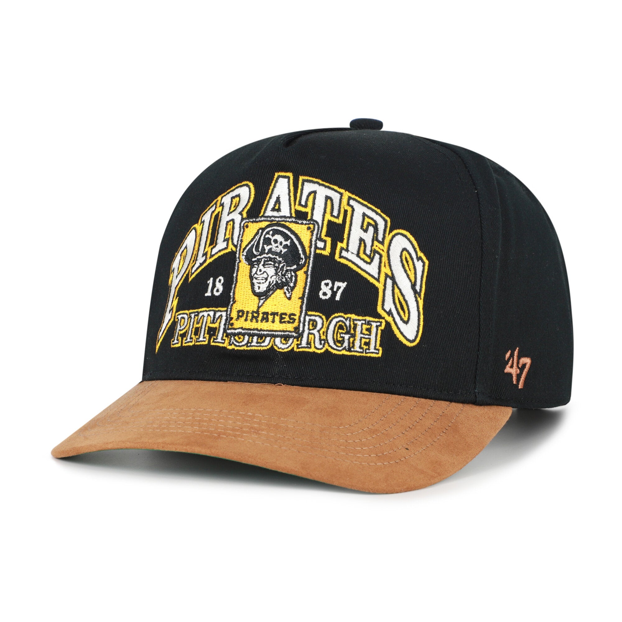 Men's '47 Black/Brown Pittsburgh Pirates Cooperstown Break Wood Suede Hitch Adjustable Hat