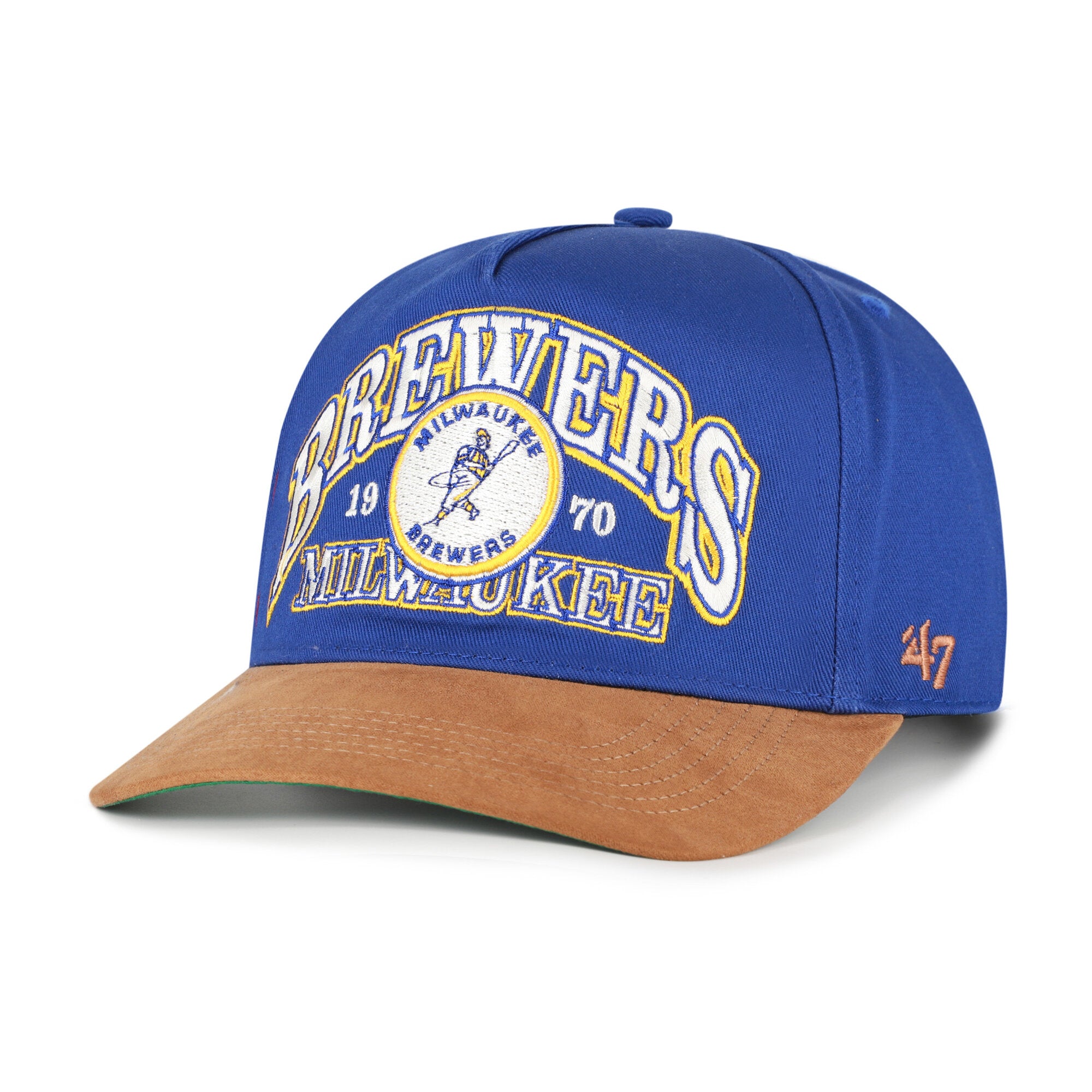 Men's '47 Royal/Brown Milwaukee Brewers Cooperstown Break Wood Suede Hitch Adjustable Hat