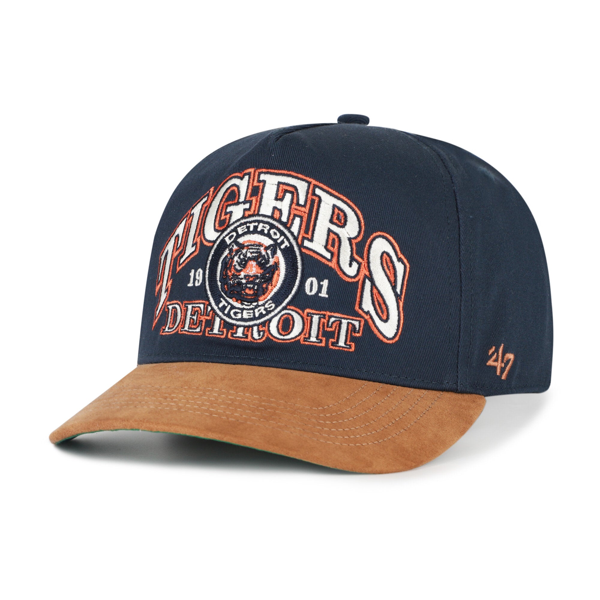 Men's '47 Navy/Brown Detroit Tigers Cooperstown Break Wood Suede Hitch Adjustable Hat