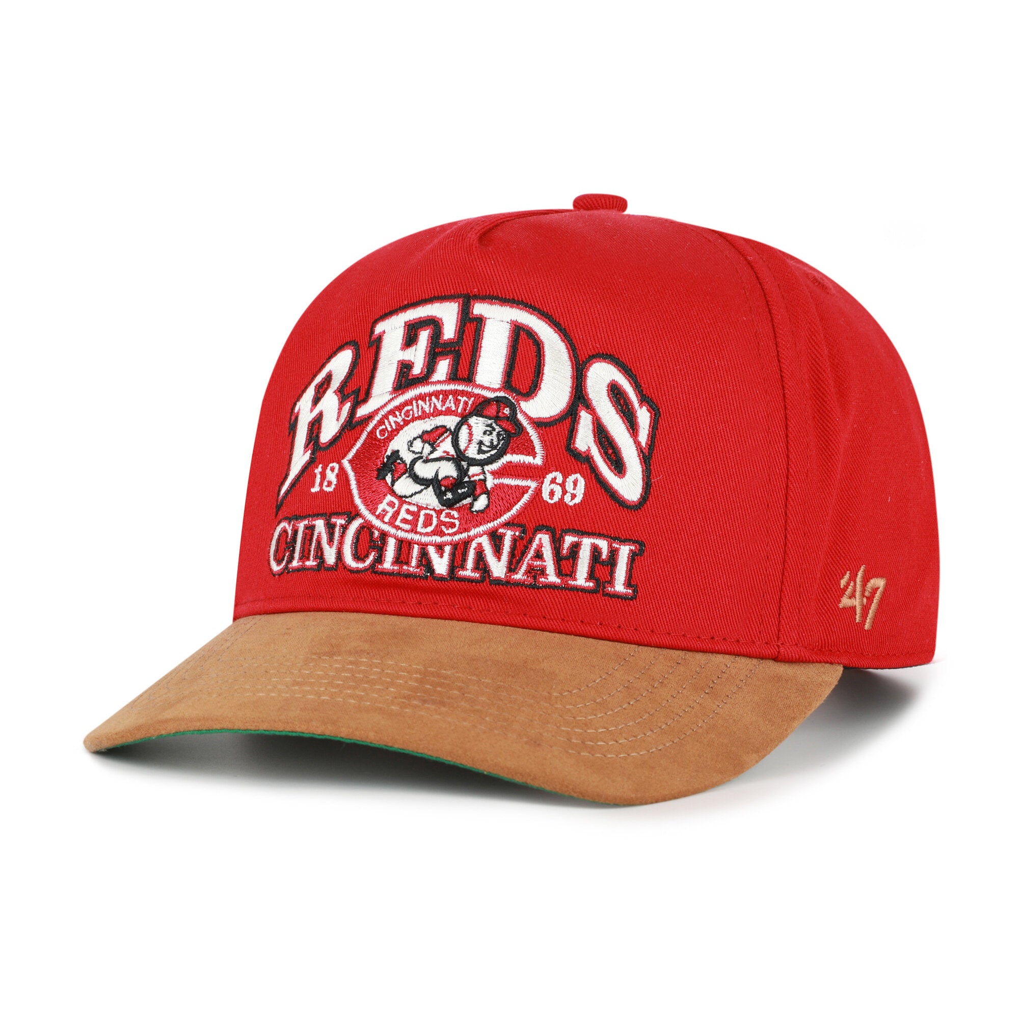 Men's '47 Red/Brown Cincinnati Reds Cooperstown Break Wood Suede Hitch Adjustable Hat
